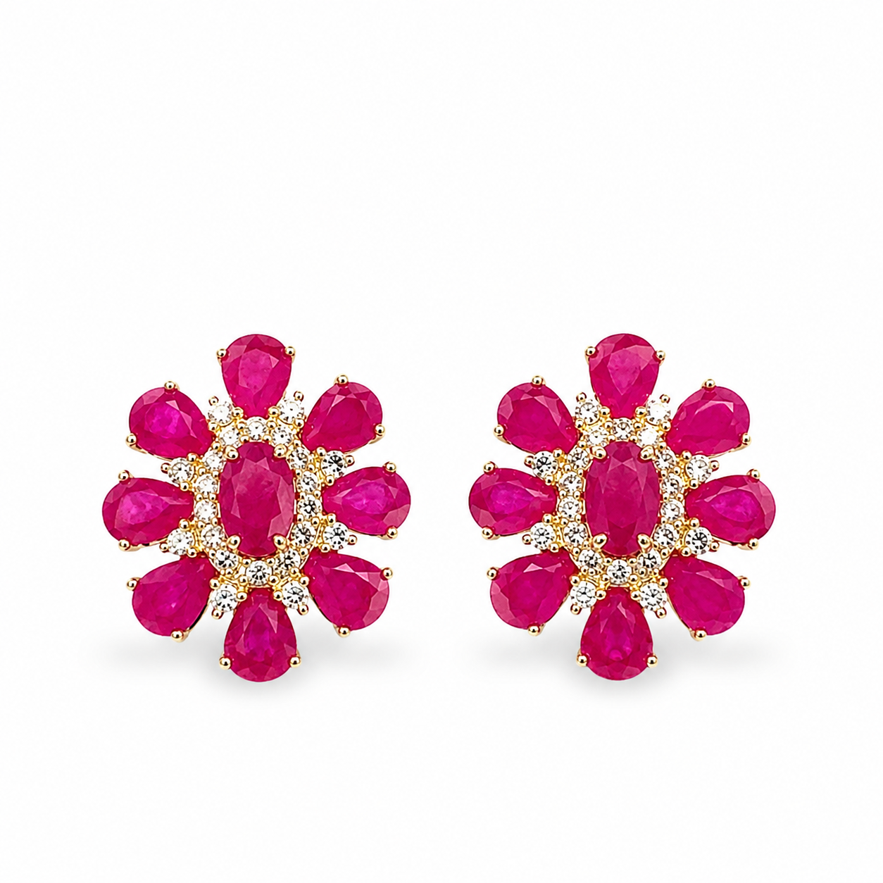 Yellow Gold Ruby and Diamond Earrings