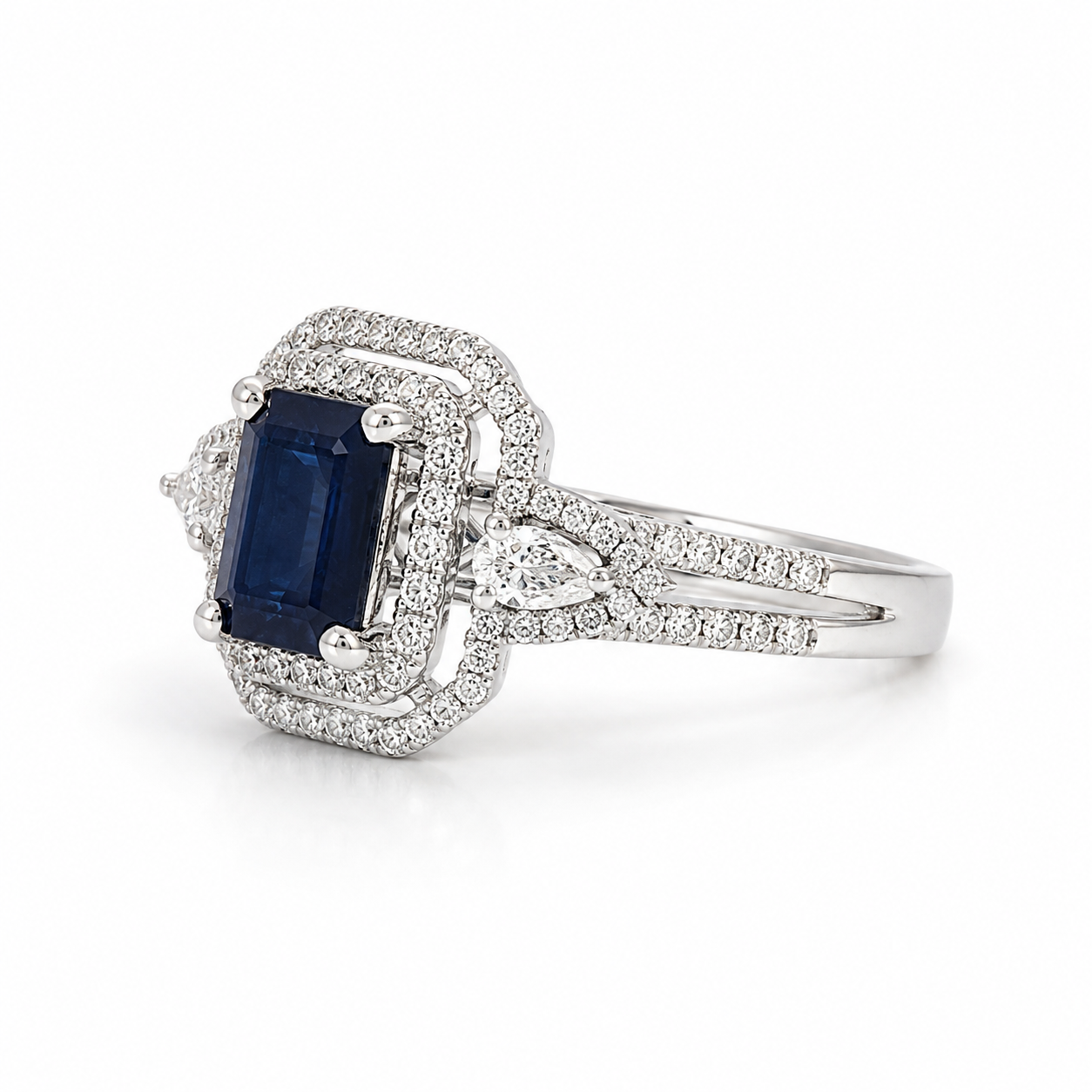 White Gold Sapphire and Diamond Ring