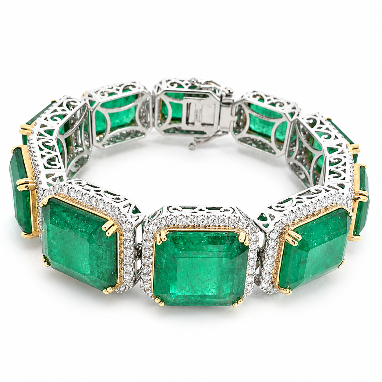White Gold Diamond and Emerald Bracelet