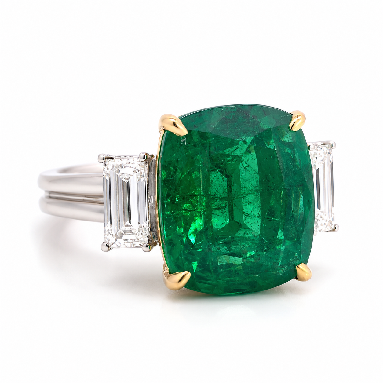 White Gold Emerald and Diamond Ring