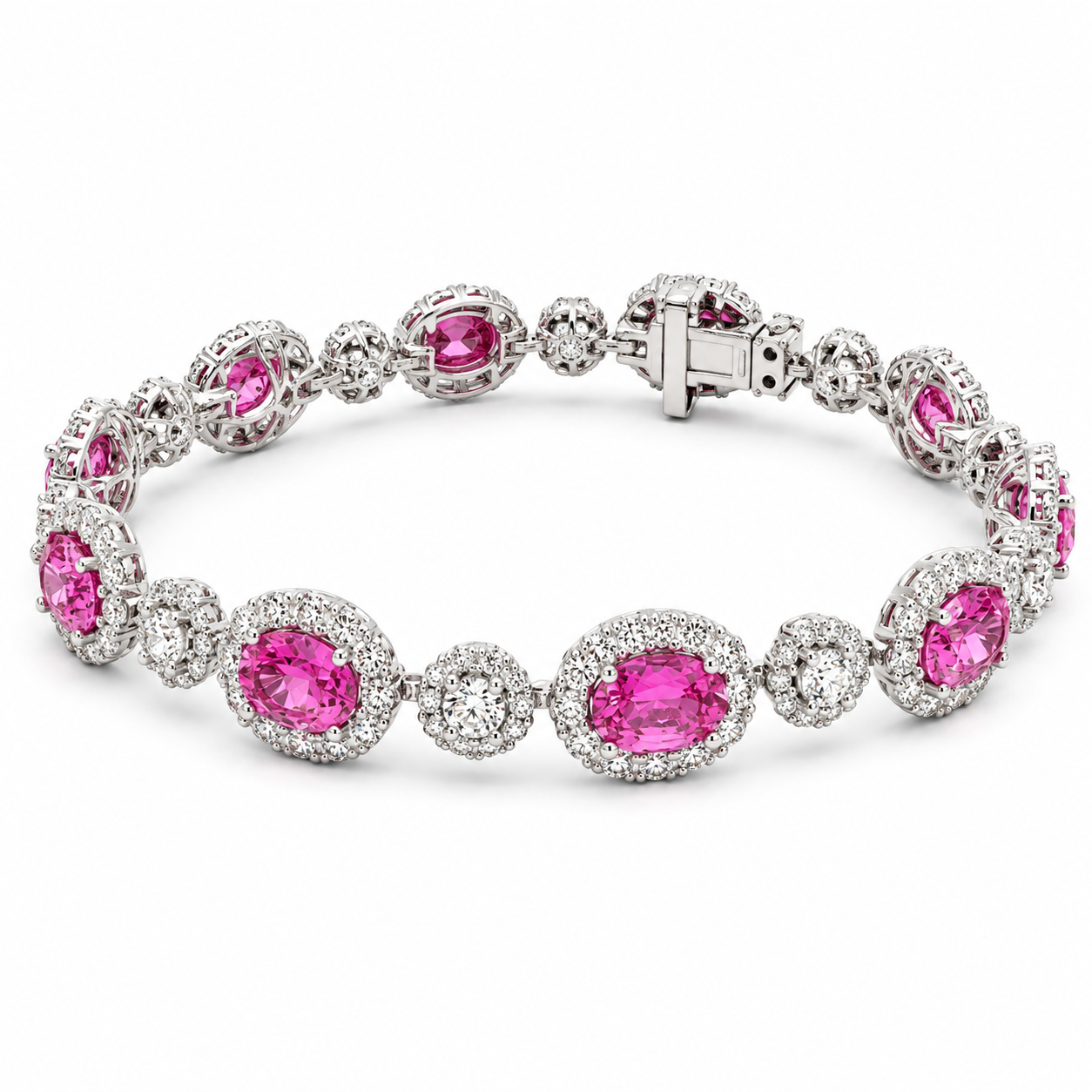 White Gold Pink Sapphire and Diamond Bracelet