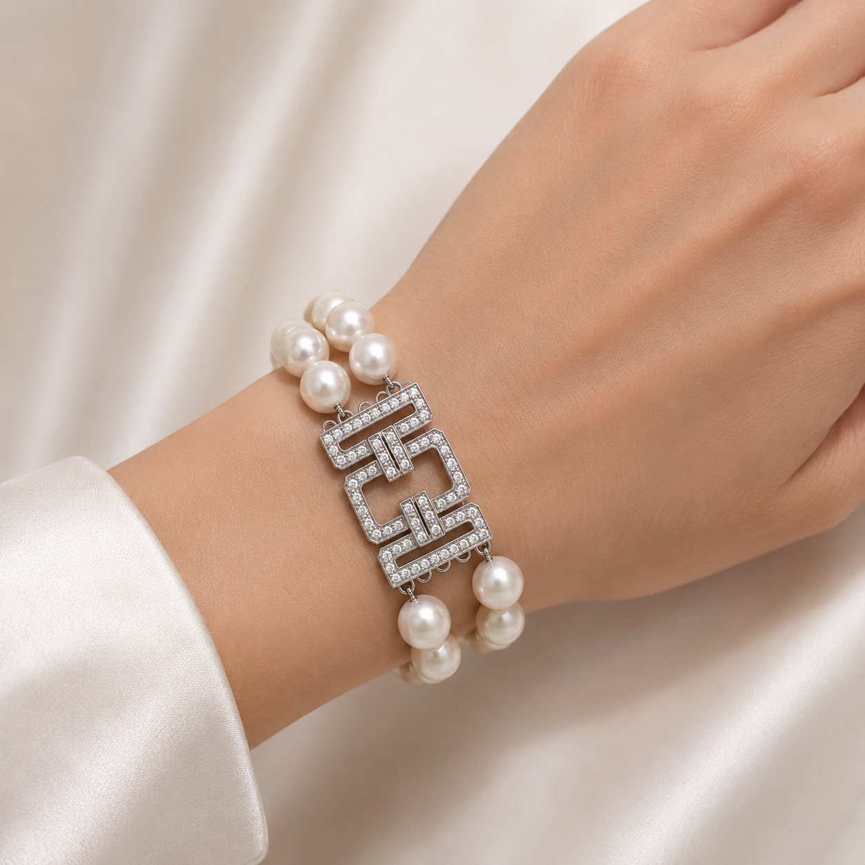 White Gold Pearl and Diamond Bracelet