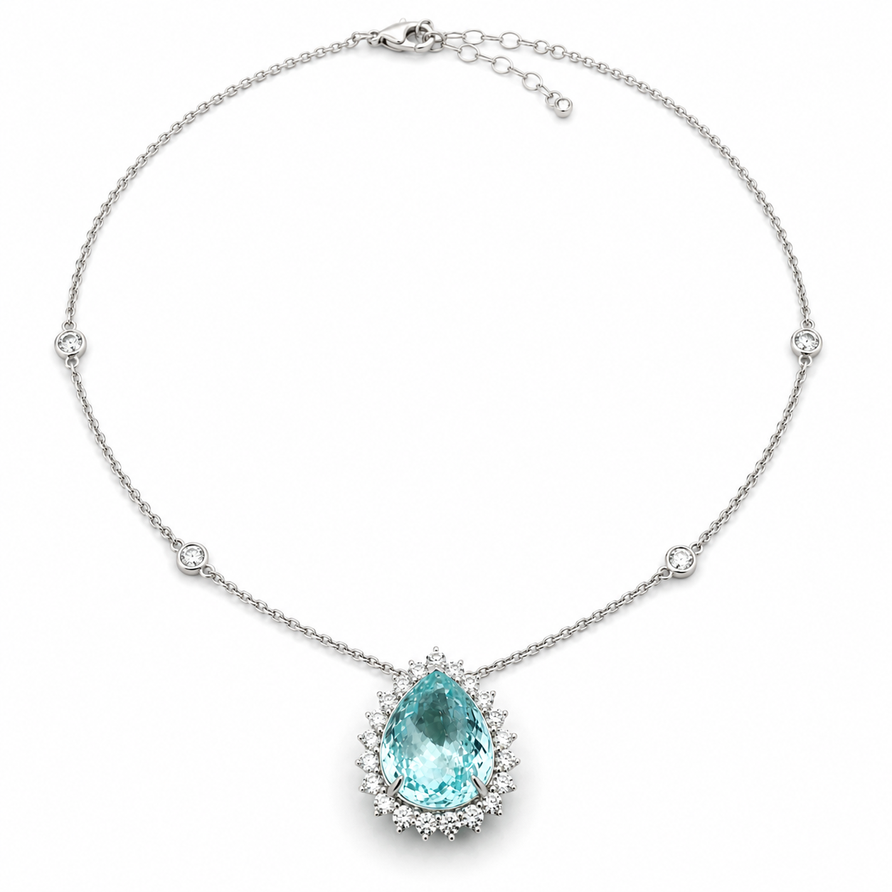 White Gold Paraiba and Diamond Necklace