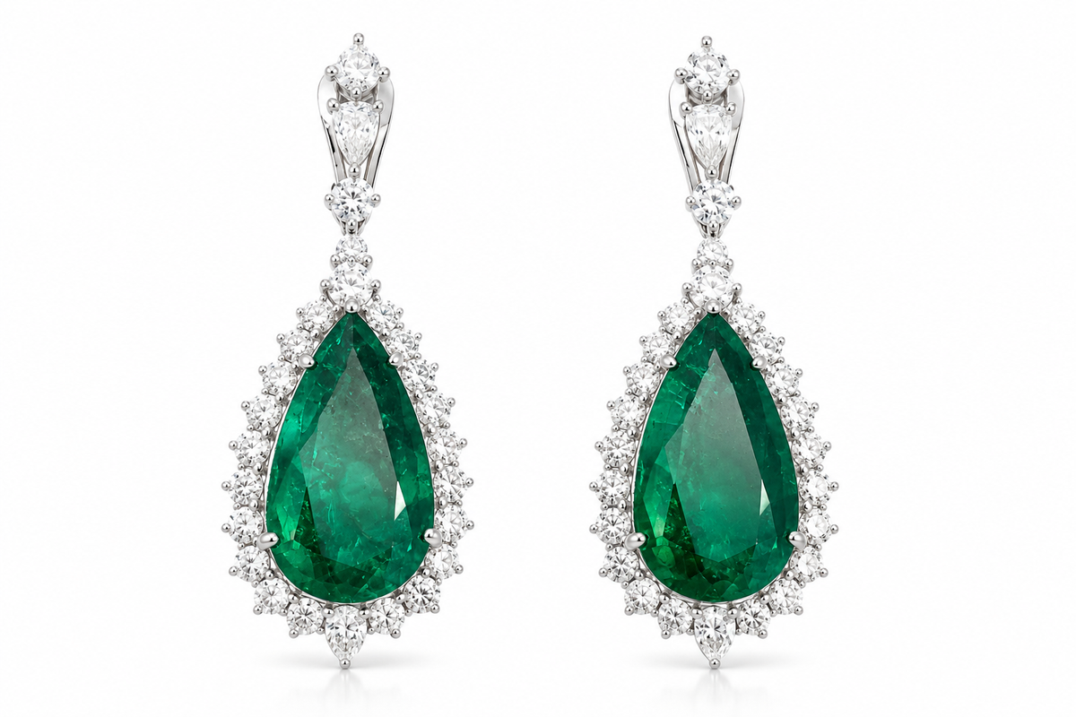 White Gold Emerald and Diamond Earrings