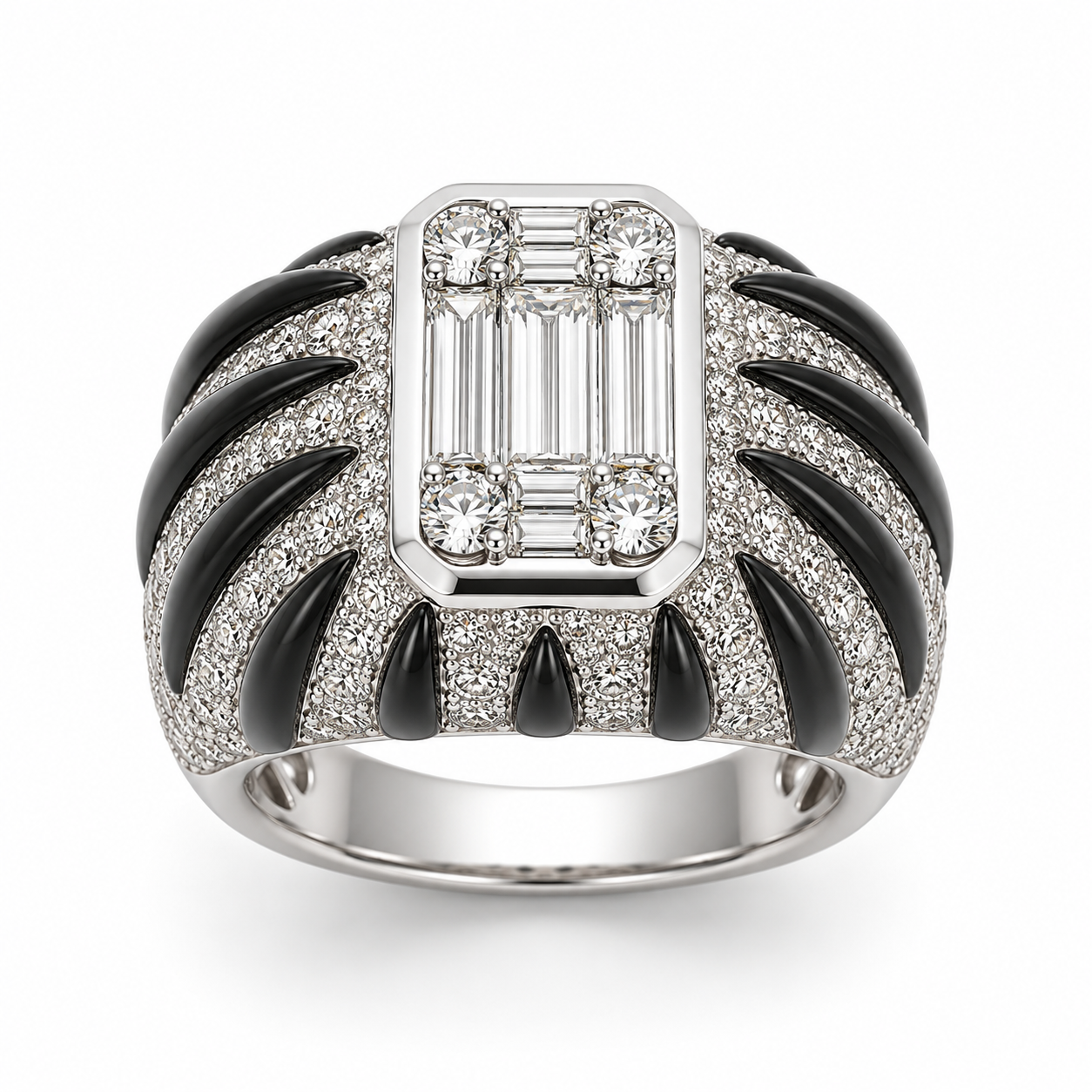 White Gold Diamond Cristal and Onix Ring