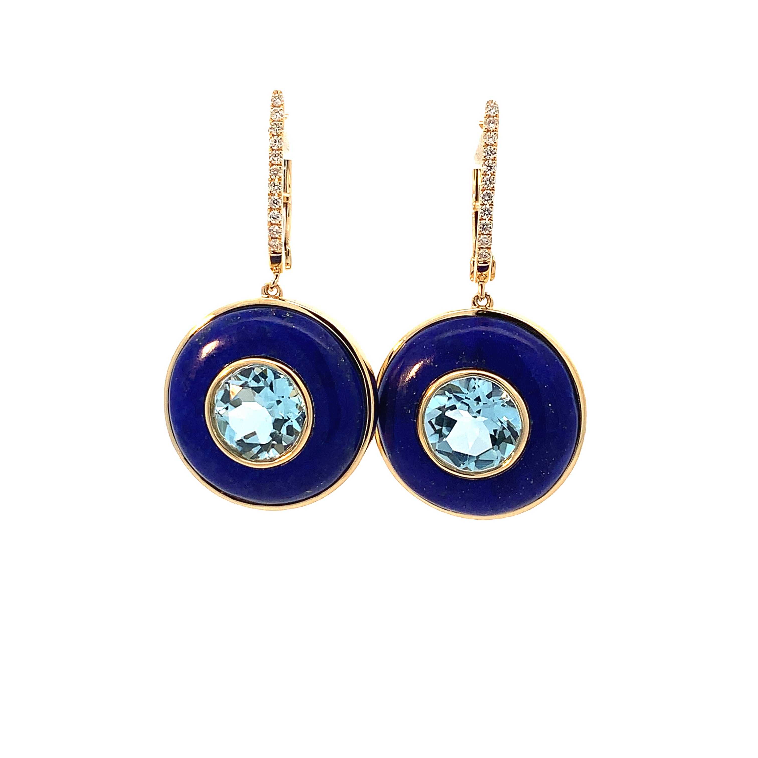 BLUE TOPAZ, LAPIS & DIAMOND EARRINGS