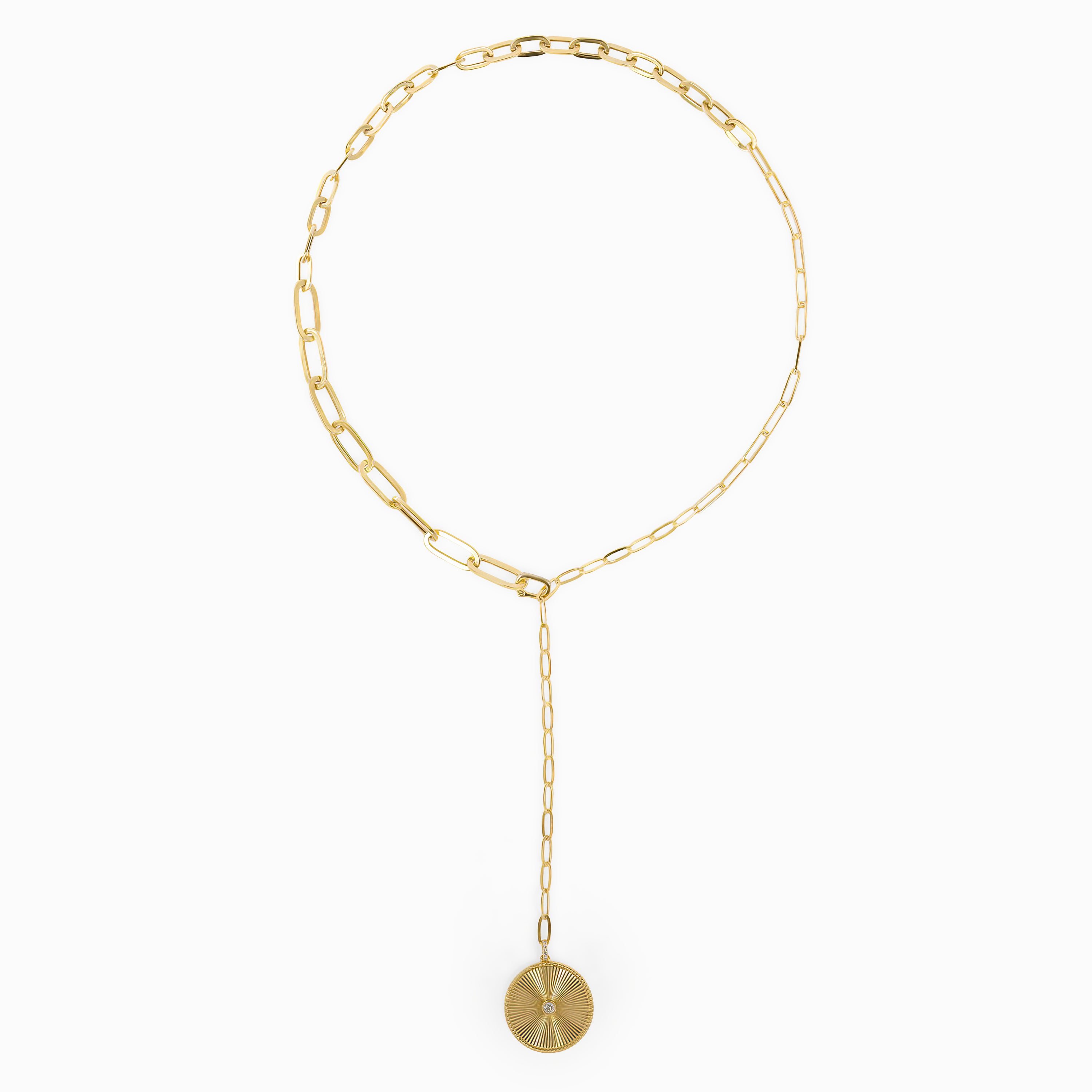 Yellow Gold Y-Shape Necklace with Diamond Only Stones