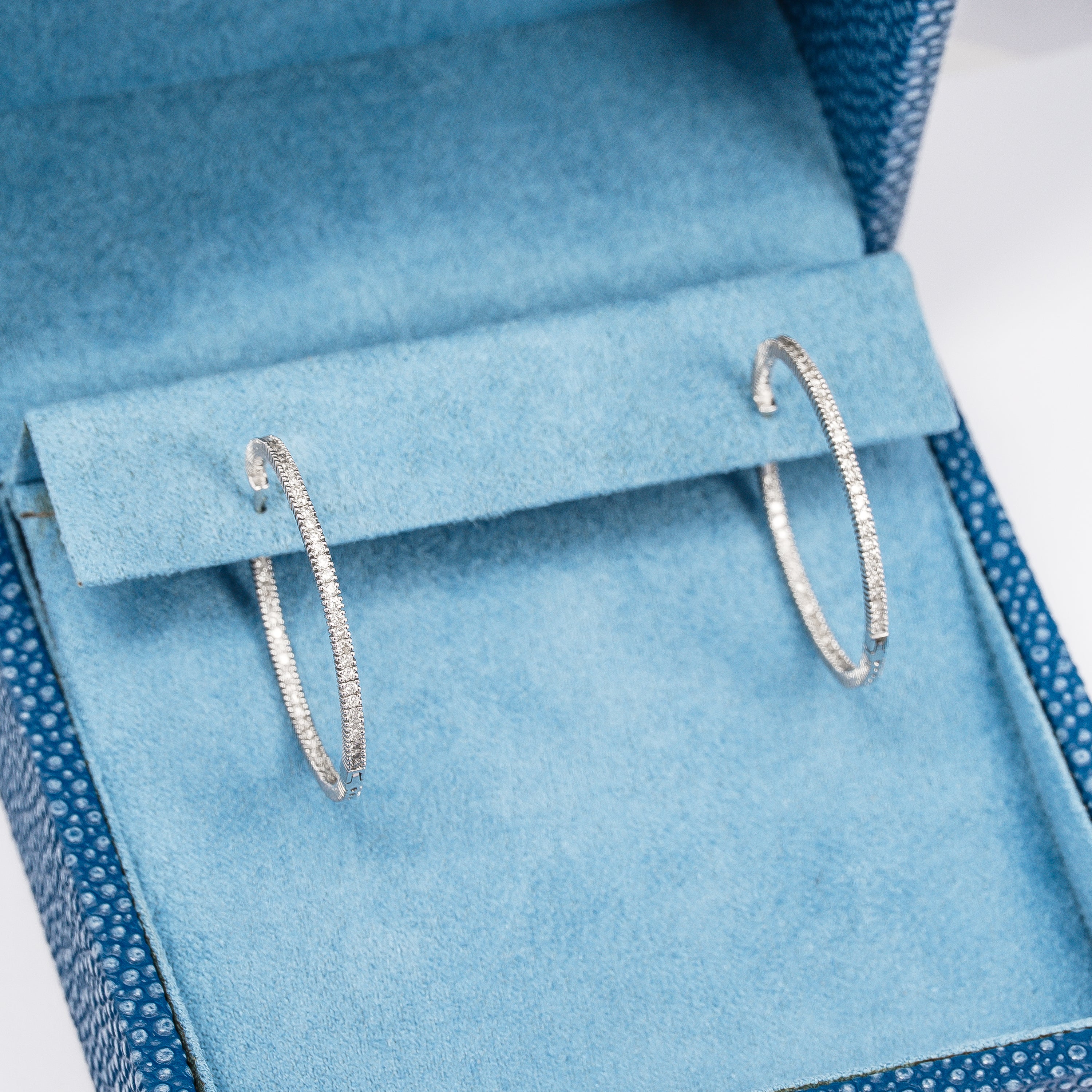 White Gold Hoop Earrings with Diamond Only Stones