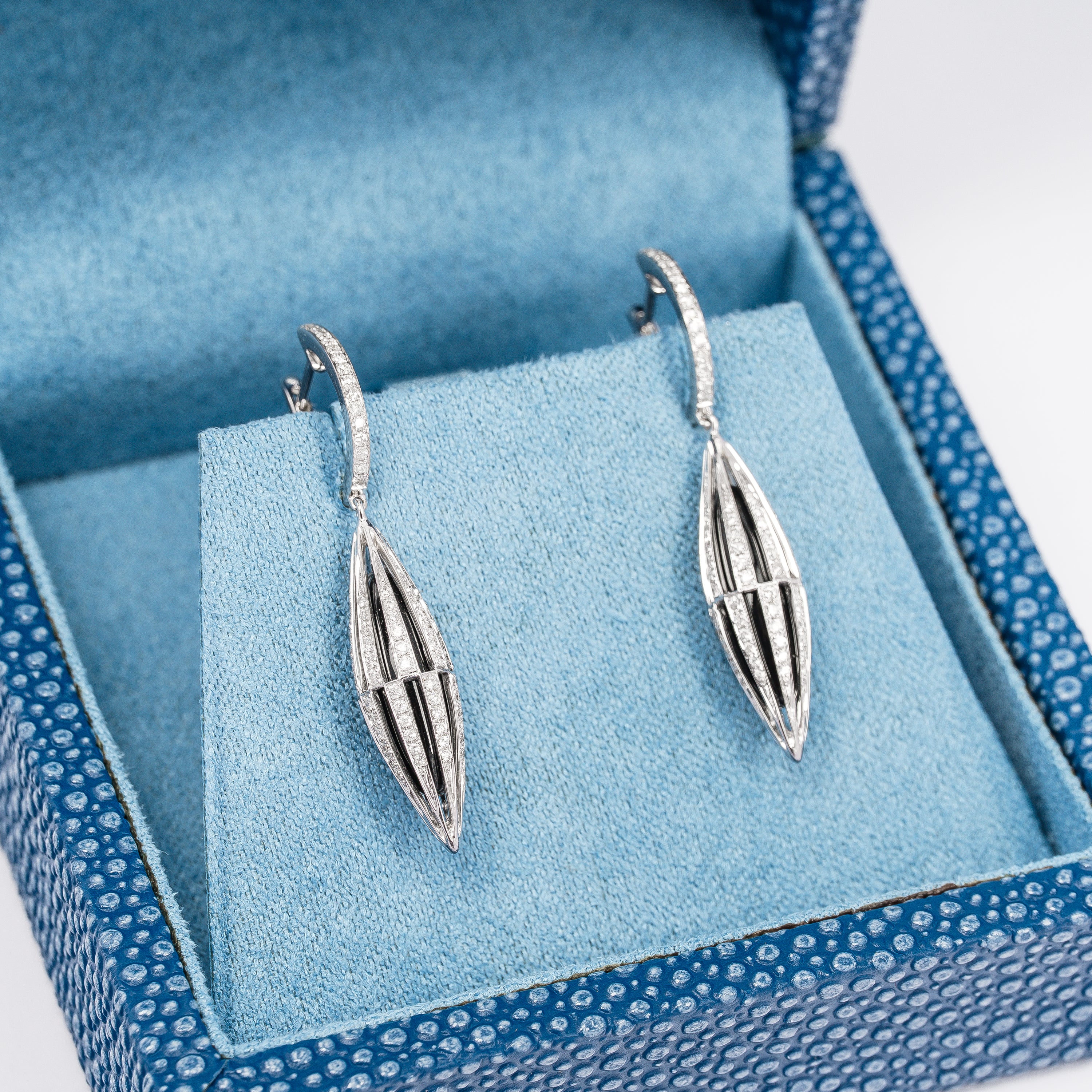White Gold Hoop Earrings with Diamond, Onyx Stones