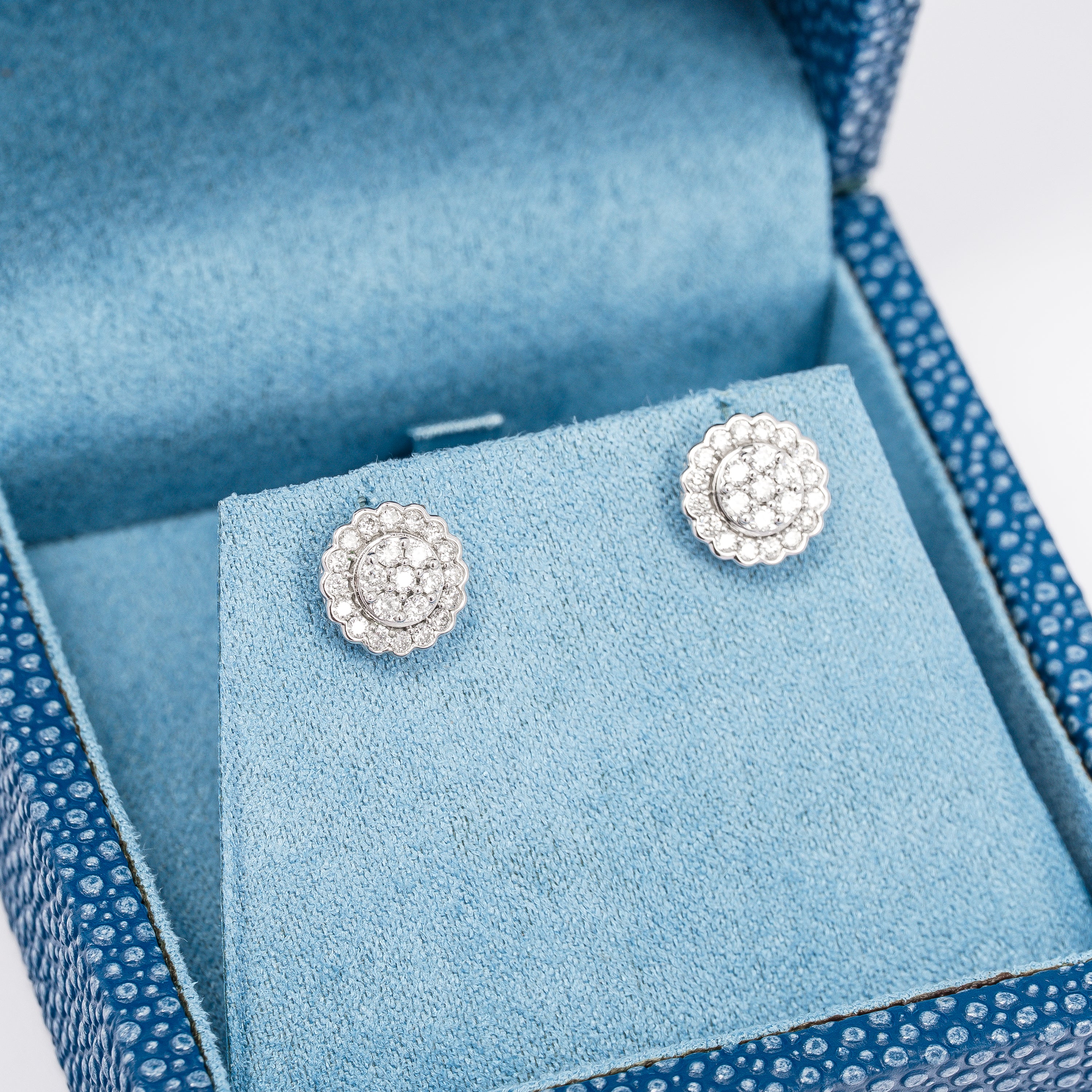 White Gold Stud Earrings With Diamond Stones