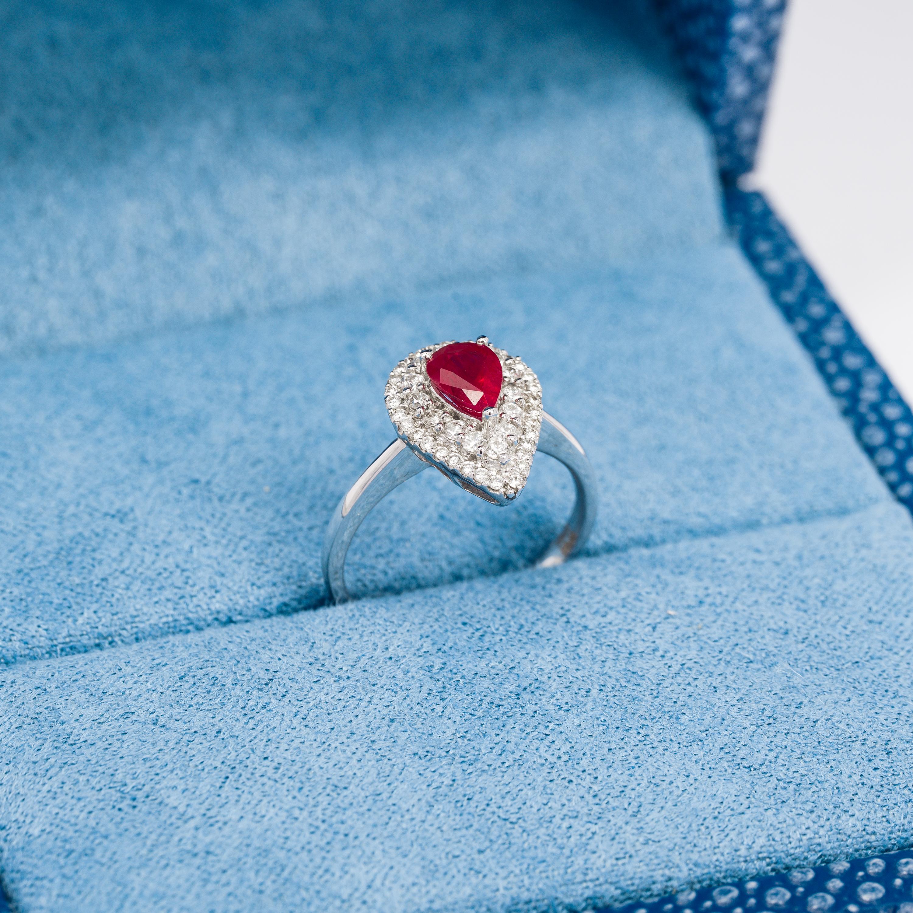 White Gold  Ring With Ruby, Diamond Stones