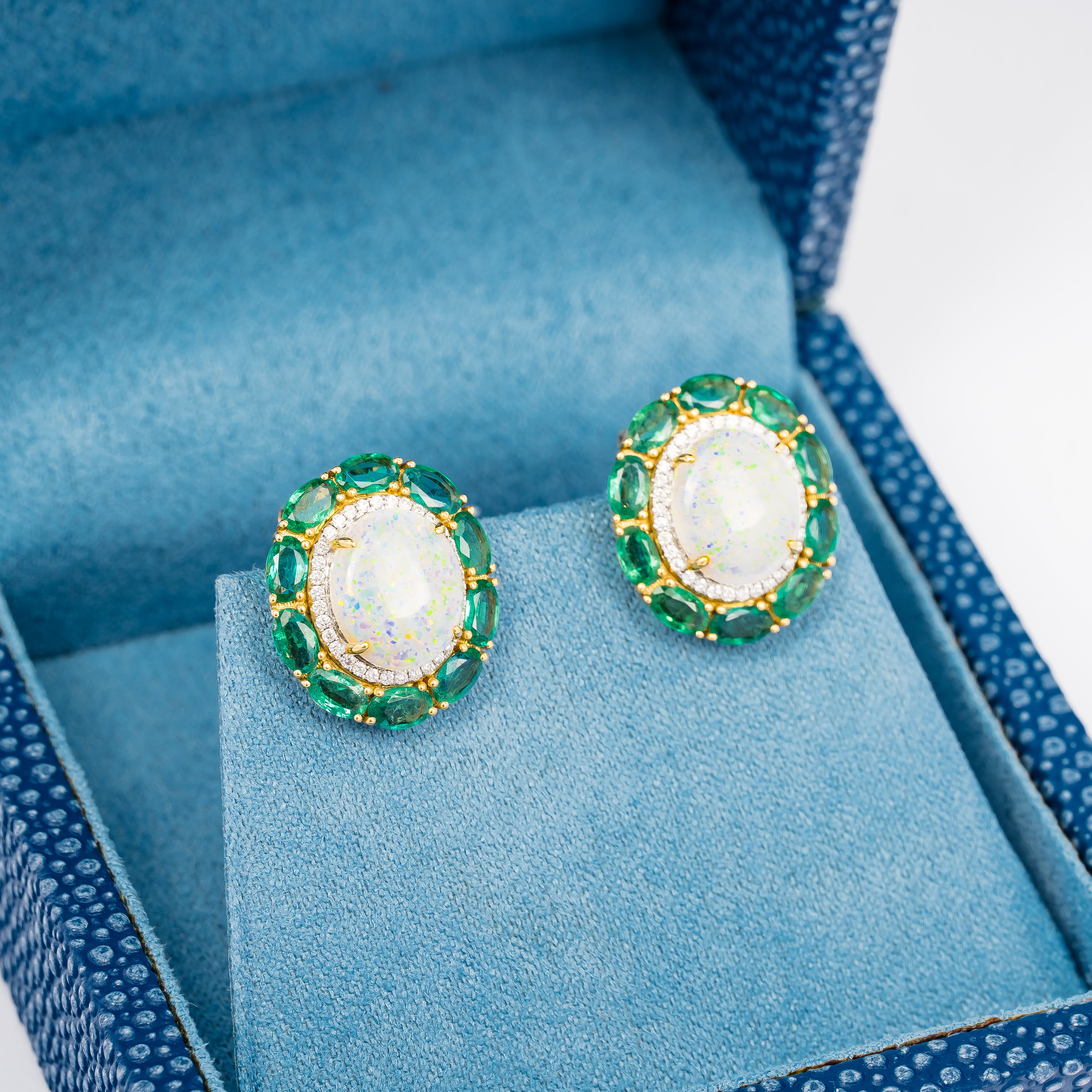 EMERALD OPAL GOLD EARRINGS