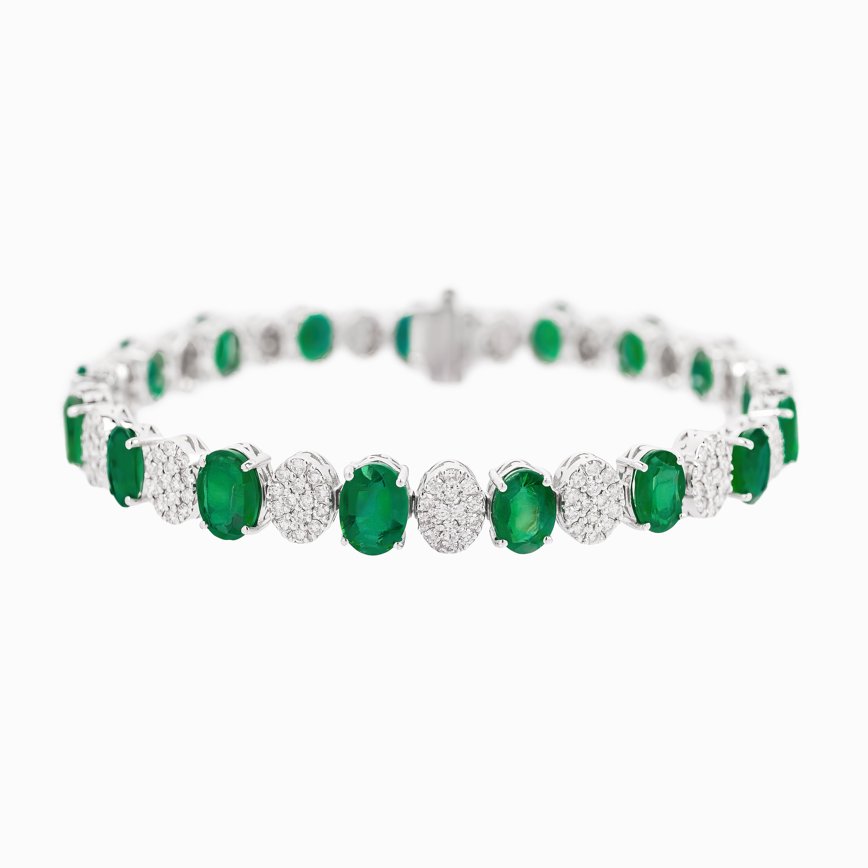White Gold Gemstone Necklace With Emerald, Diamond Stones