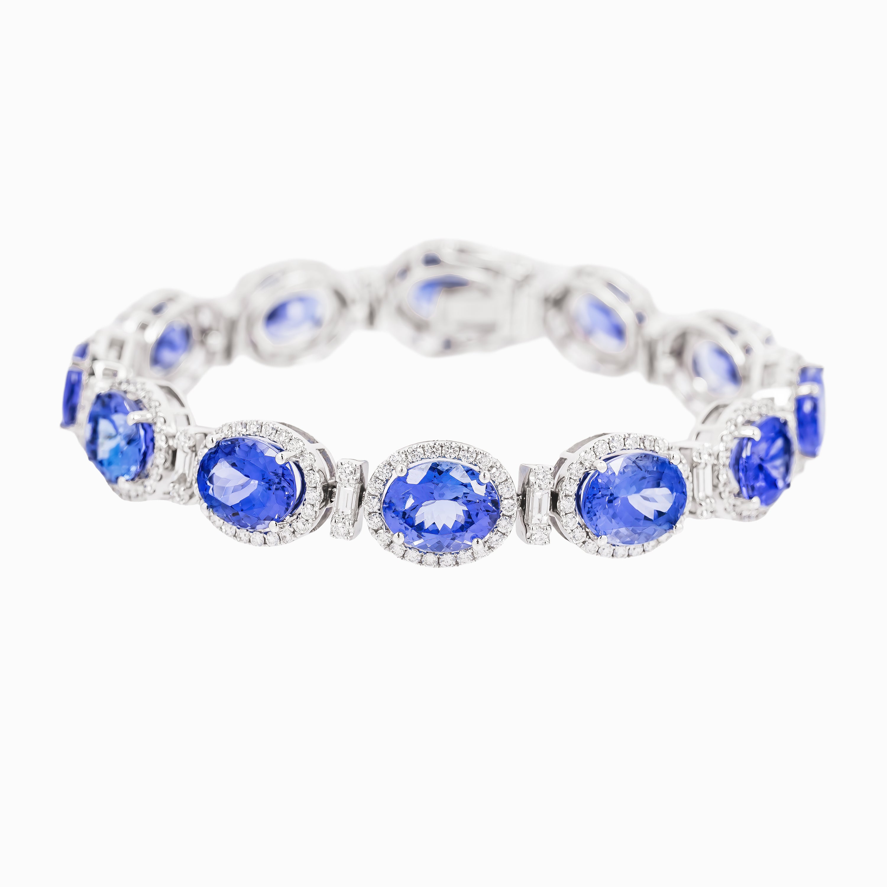 White Gold Gemstone Bracelet With Tanzanite, Diamond Stones
