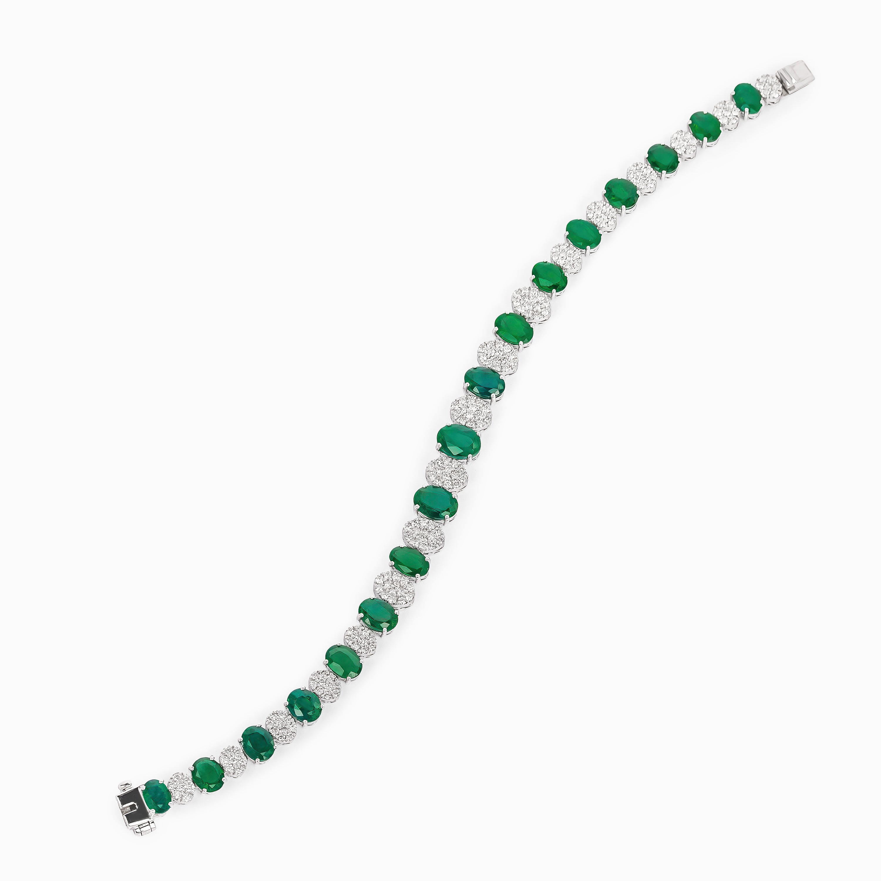 White Gold Gemstone Necklace With Emerald, Diamond Stones