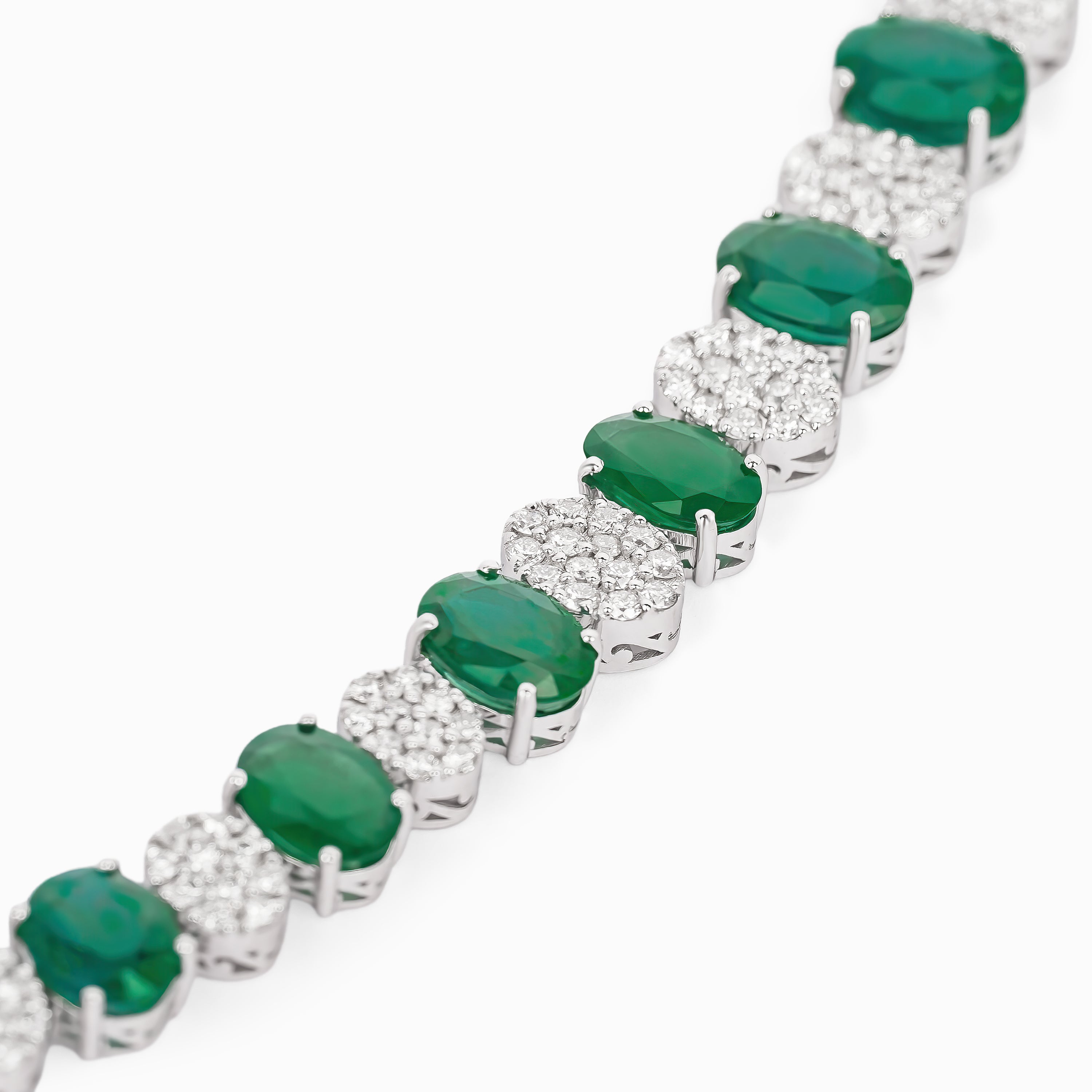 White Gold Gemstone Necklace With Emerald, Diamond Stones
