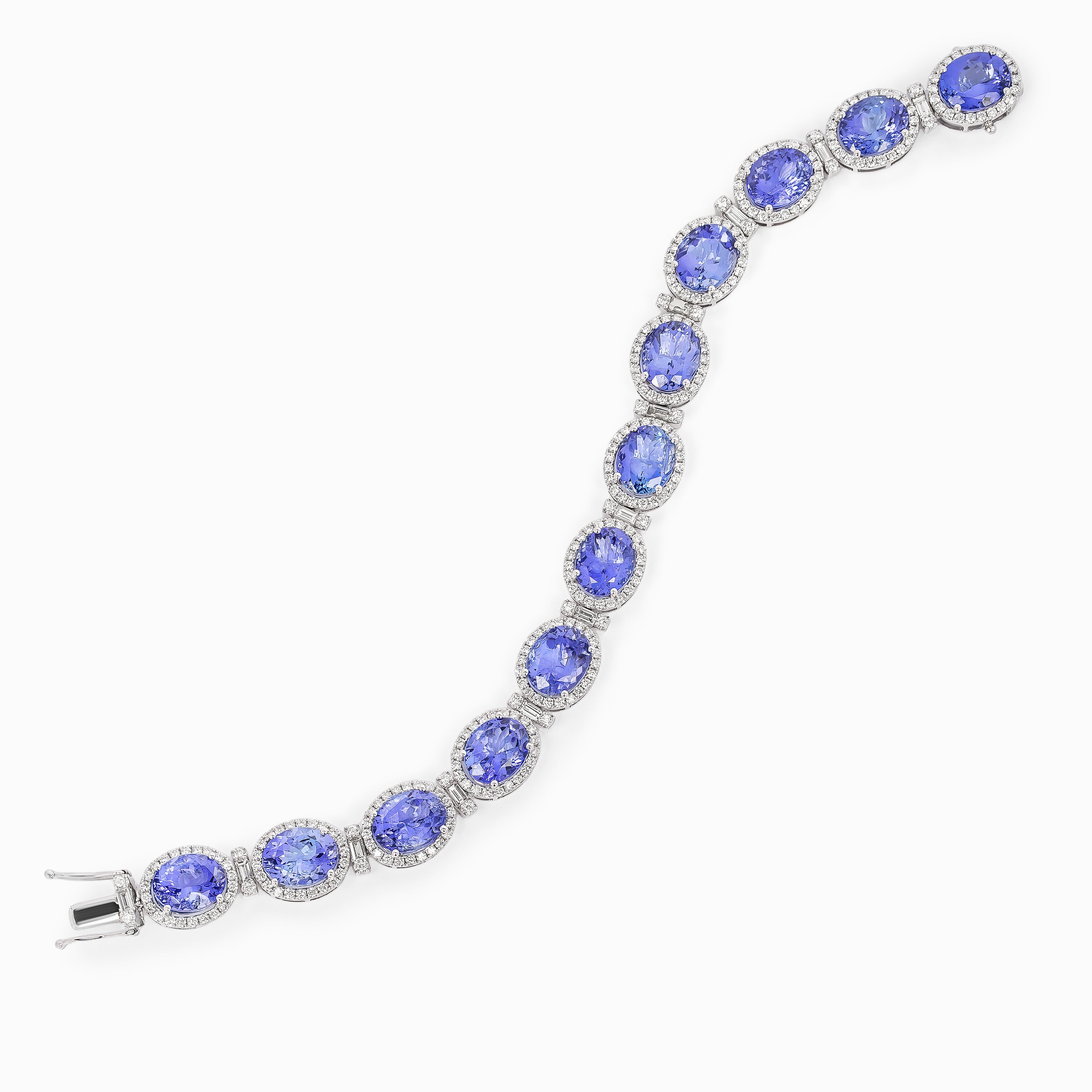 White Gold Gemstone Bracelet With Tanzanite, Diamond Stones
