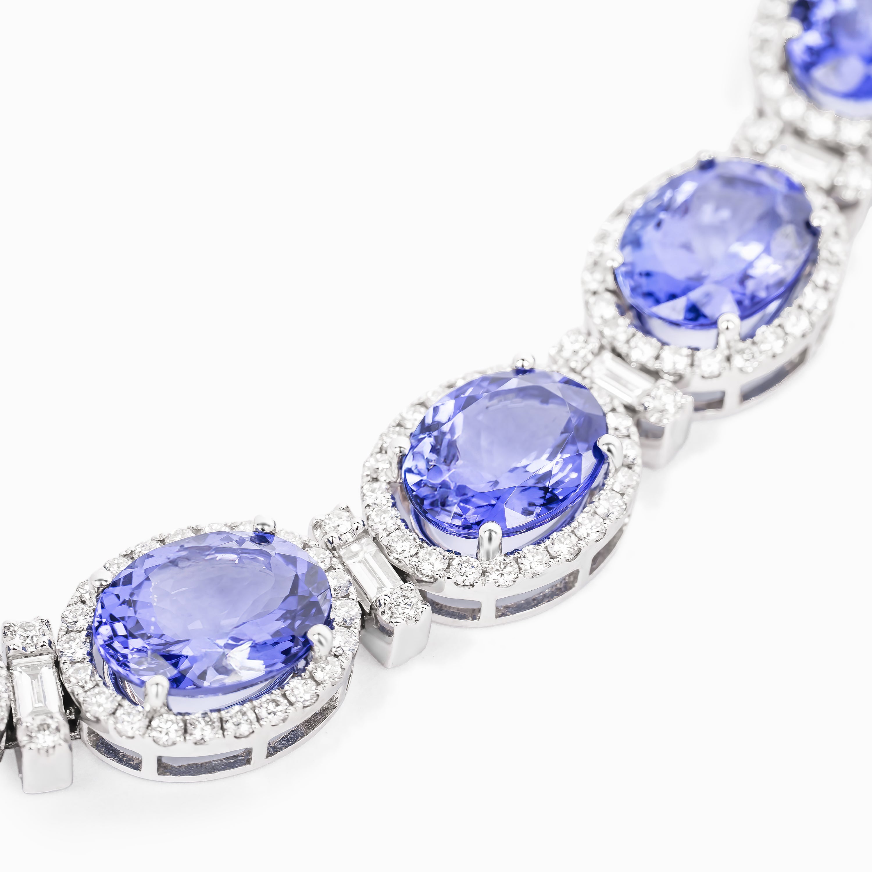 White Gold Gemstone Bracelet With Tanzanite, Diamond Stones