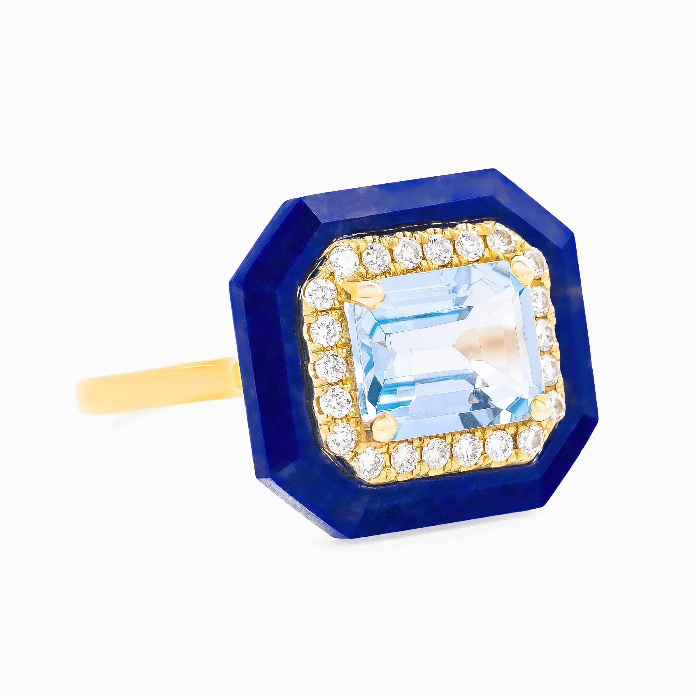 Yellow Gold  Ring With Lapis, Topaz, Diamond Stones