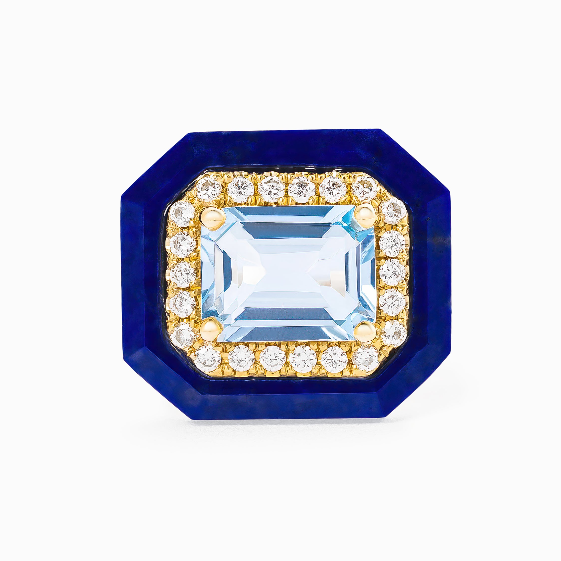 Yellow Gold  Ring With Lapis, Topaz, Diamond Stones