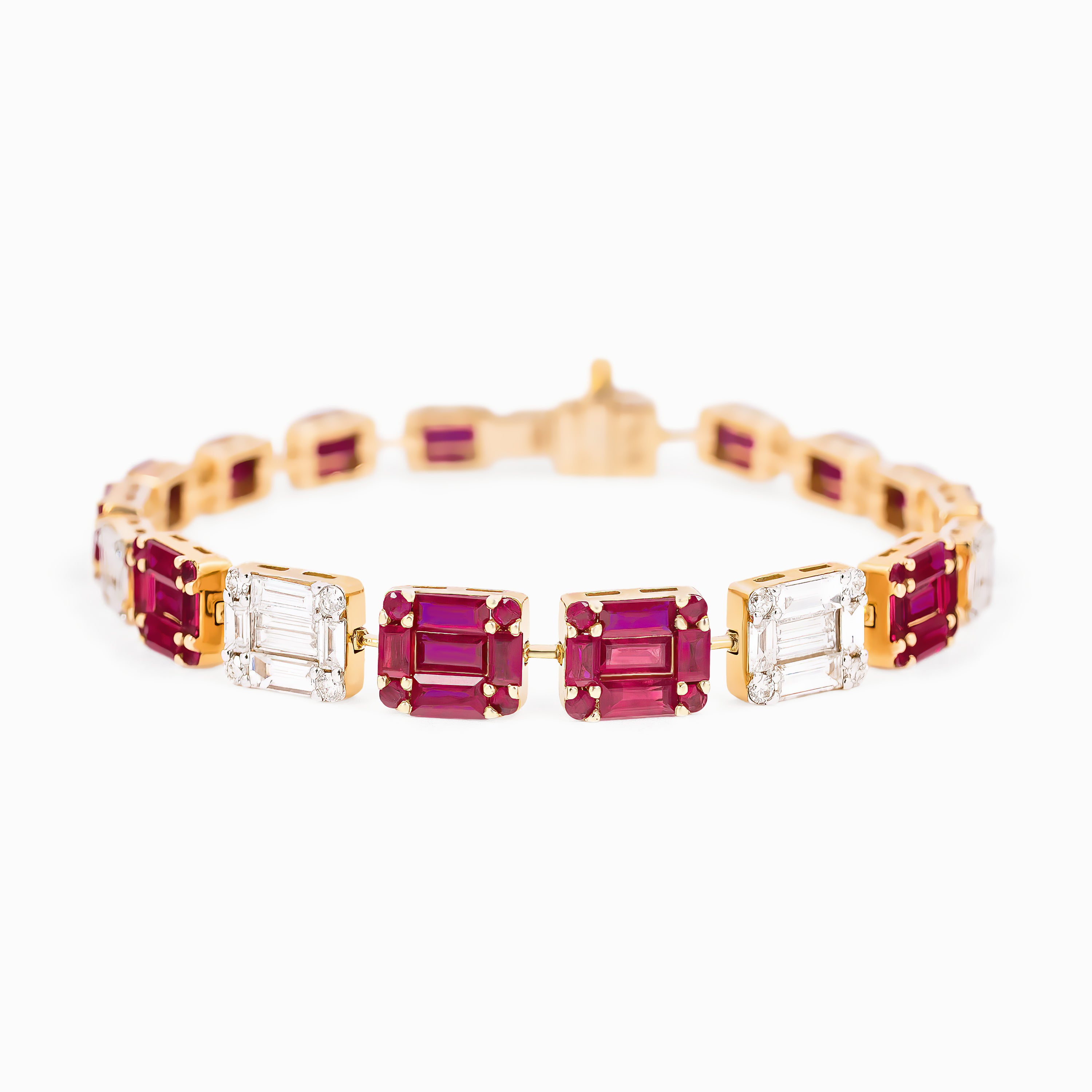 Yellow Gold Gemstone Bracelet with Diamond, Ruby Stones