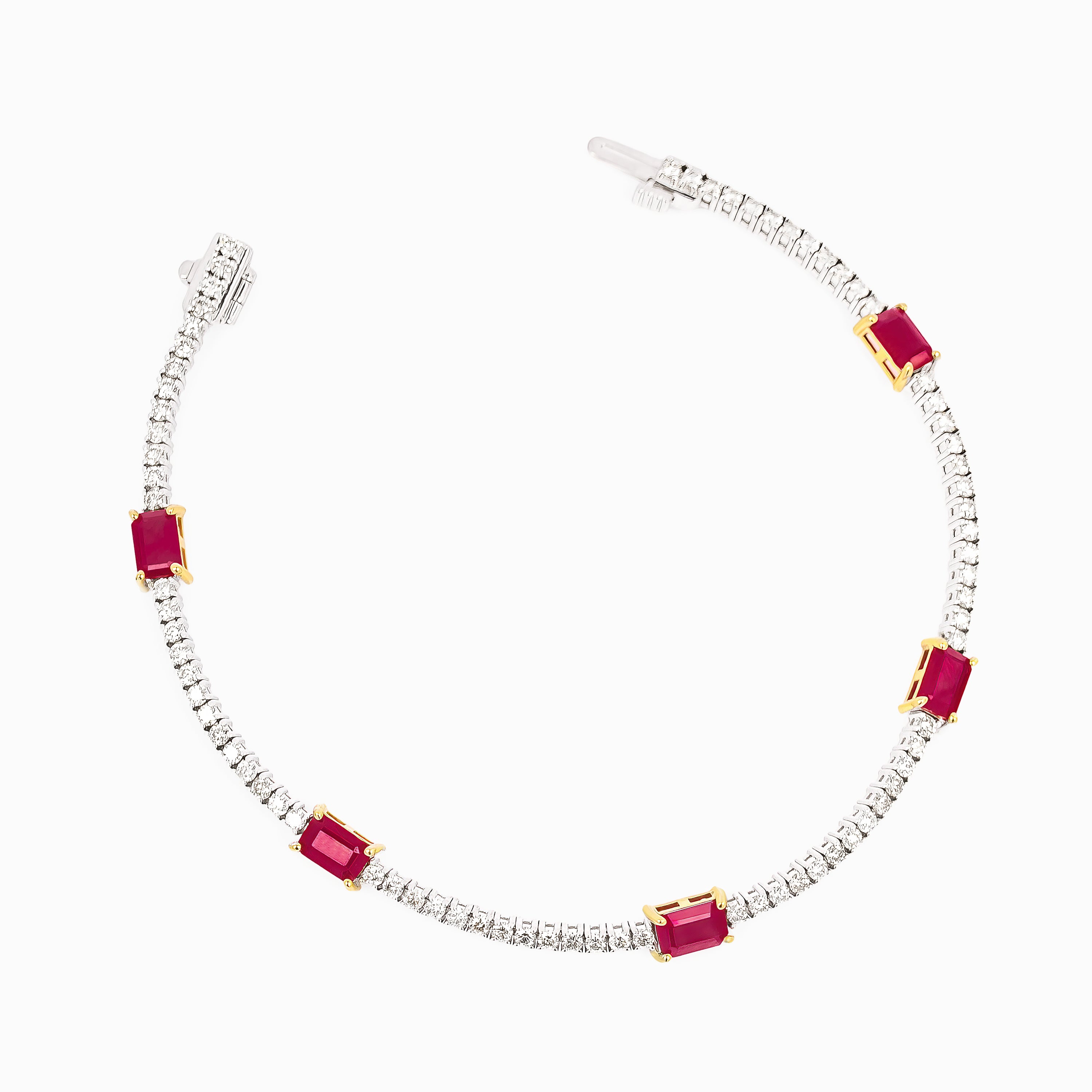 Yellow Gold White Gold Tennis Bracelet with Diamond, Ruby Stones