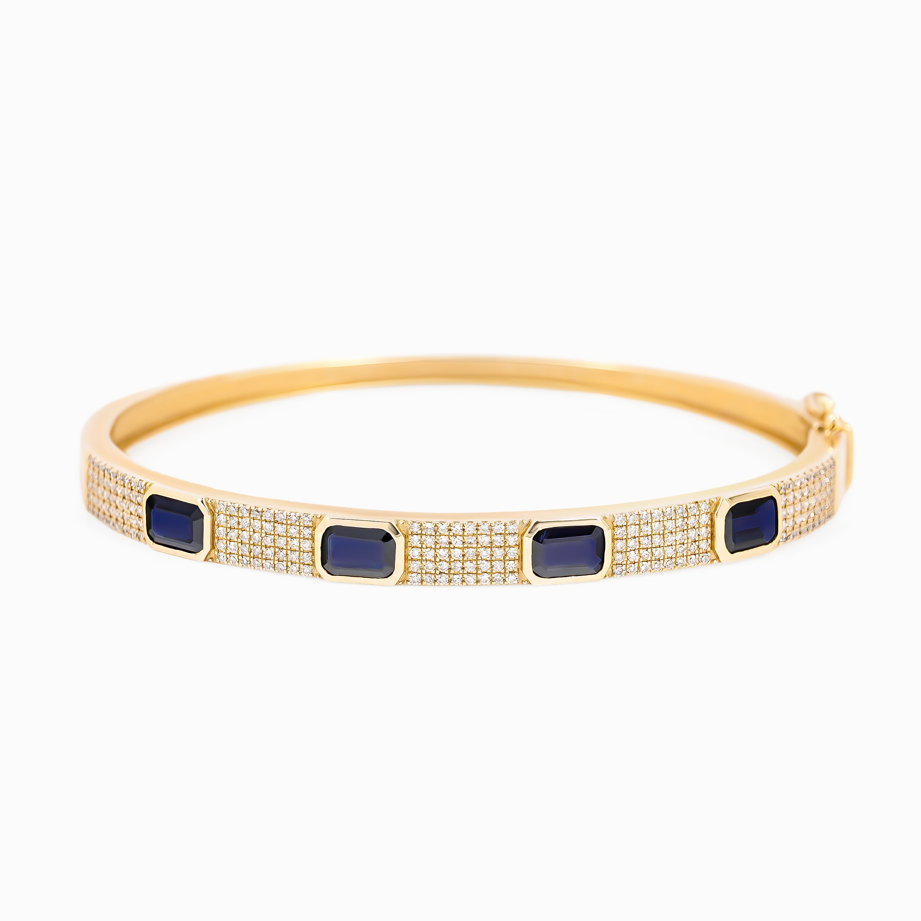 Yellow Gold Bangle Bracelet with Diamond, Sapphire Stones