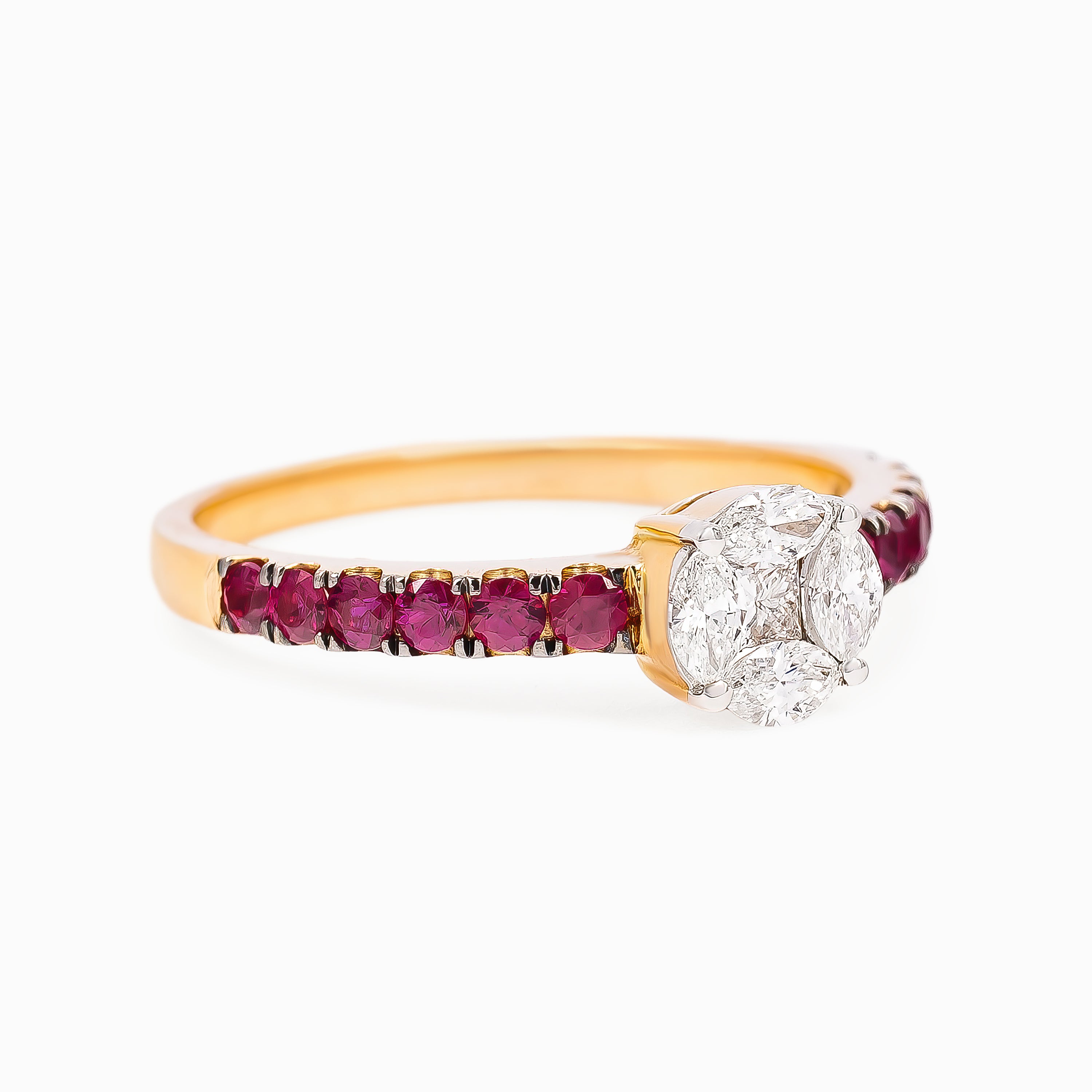 Rose Gold Ring with Diamond, Ruby Stones