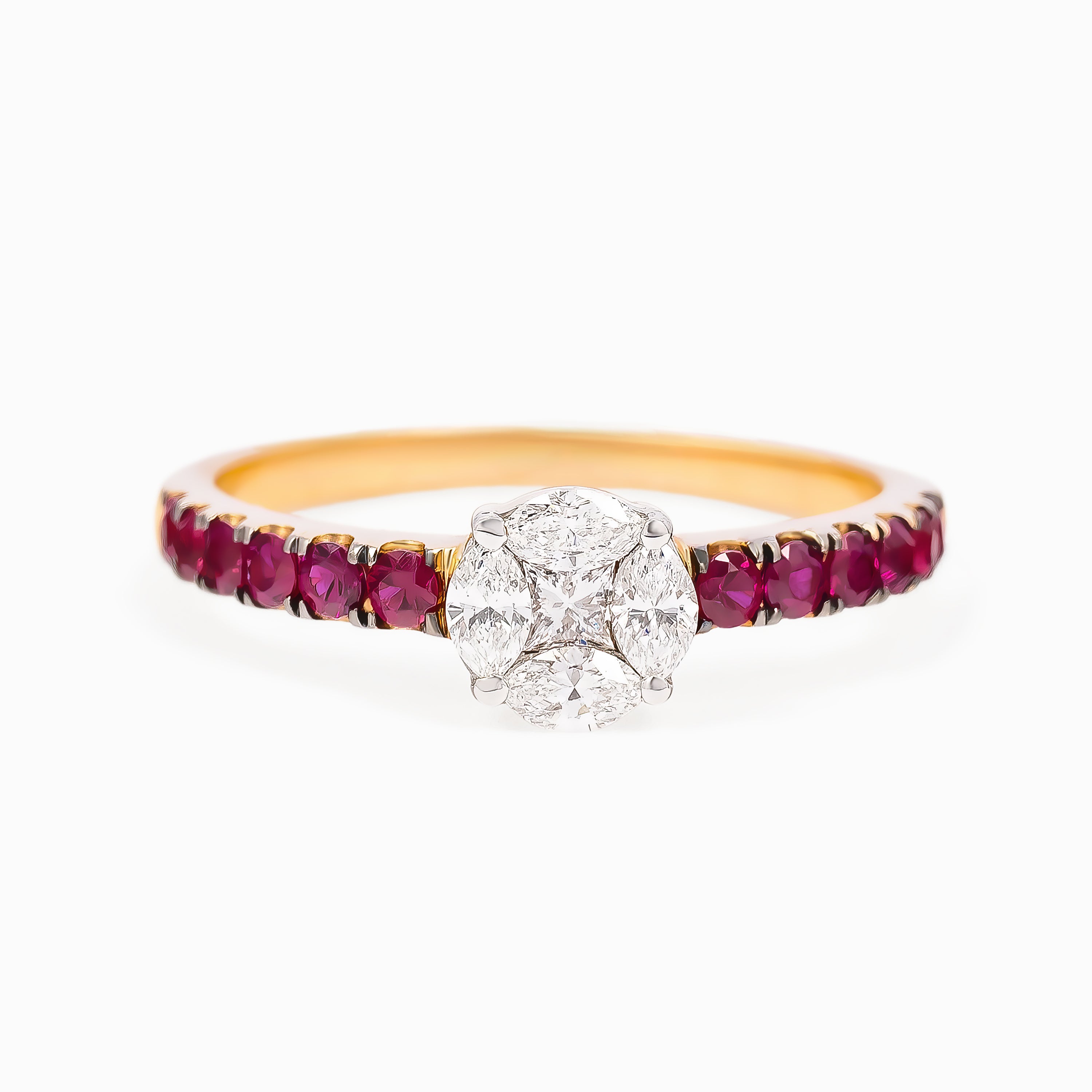 Rose Gold Ring with Diamond, Ruby Stones