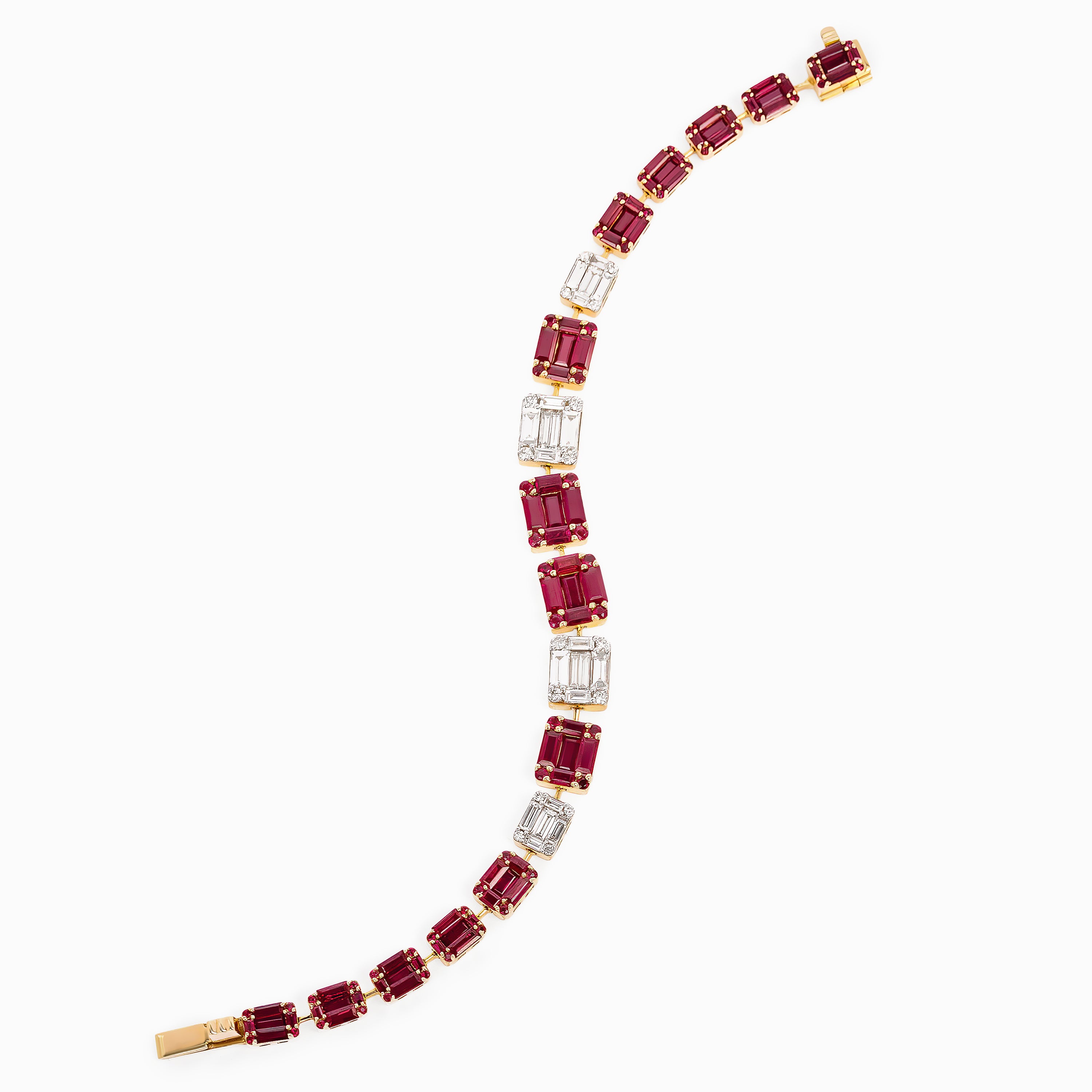 Yellow Gold Gemstone Bracelet with Diamond, Ruby Stones