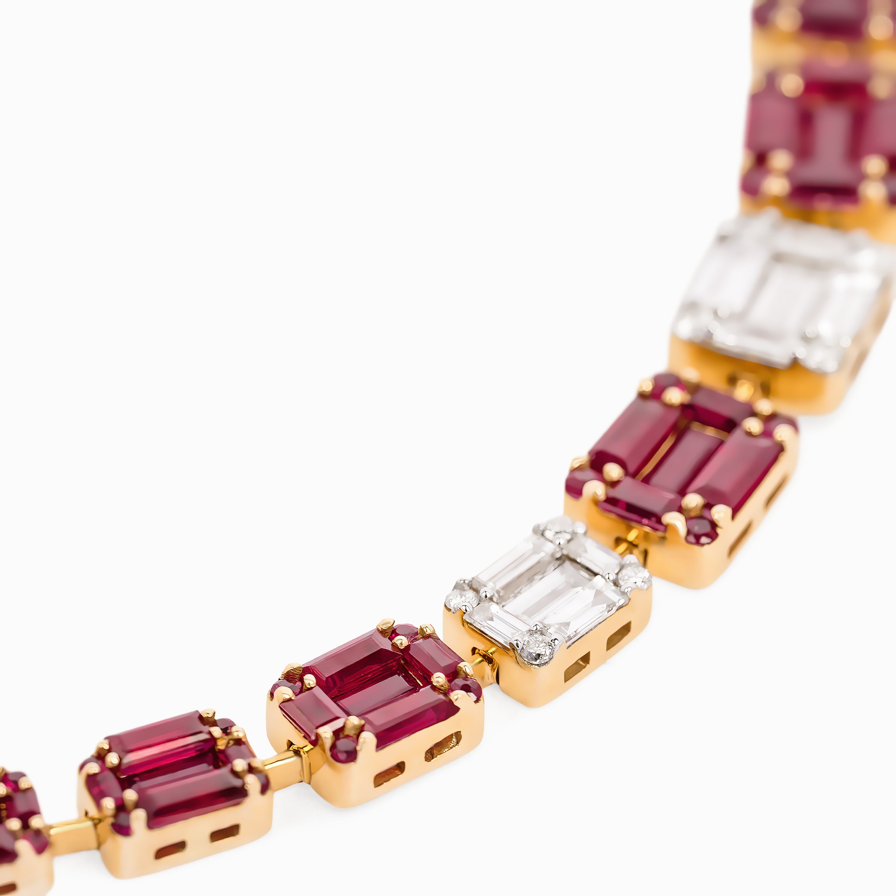 Yellow Gold Gemstone Bracelet with Diamond, Ruby Stones