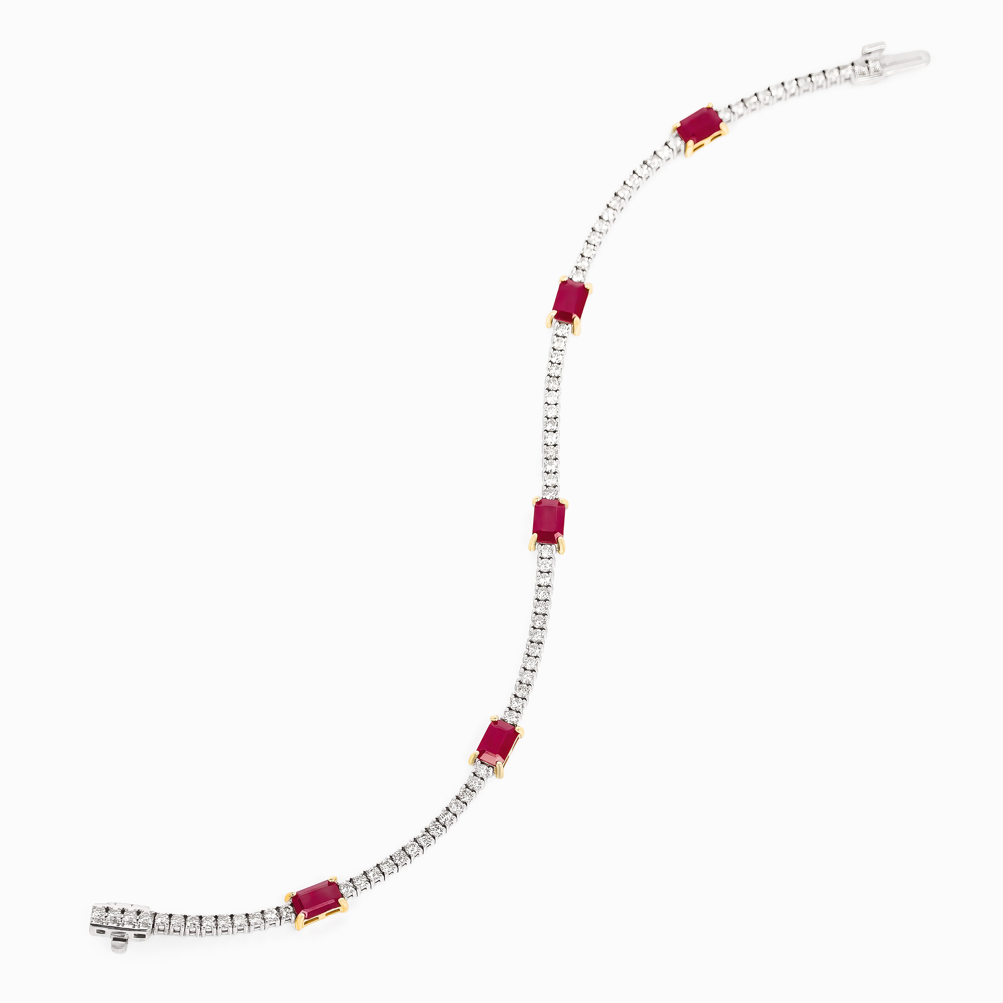 Yellow Gold White Gold Tennis Bracelet with Diamond, Ruby Stones