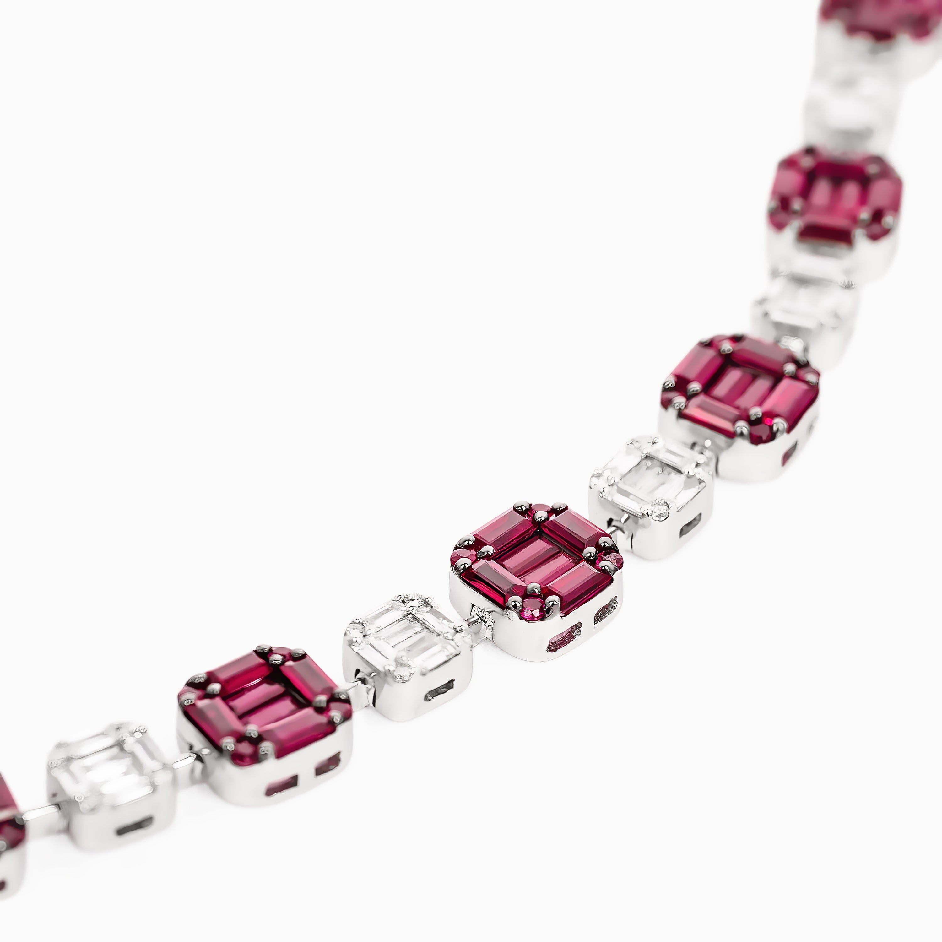 White Gold Gemstone Bracelet with Diamond, Ruby Stones