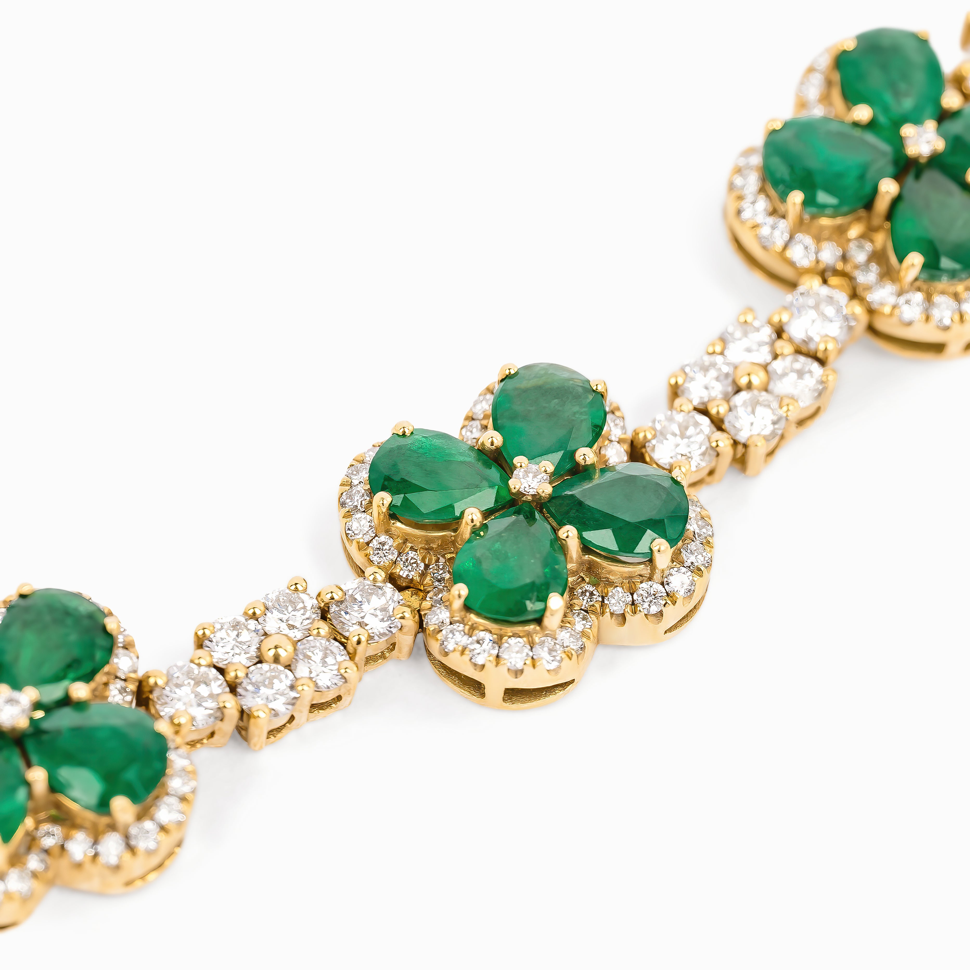 Yellow Gold Bangle Gemstone Bracelet with Diamond, Emerald Stones