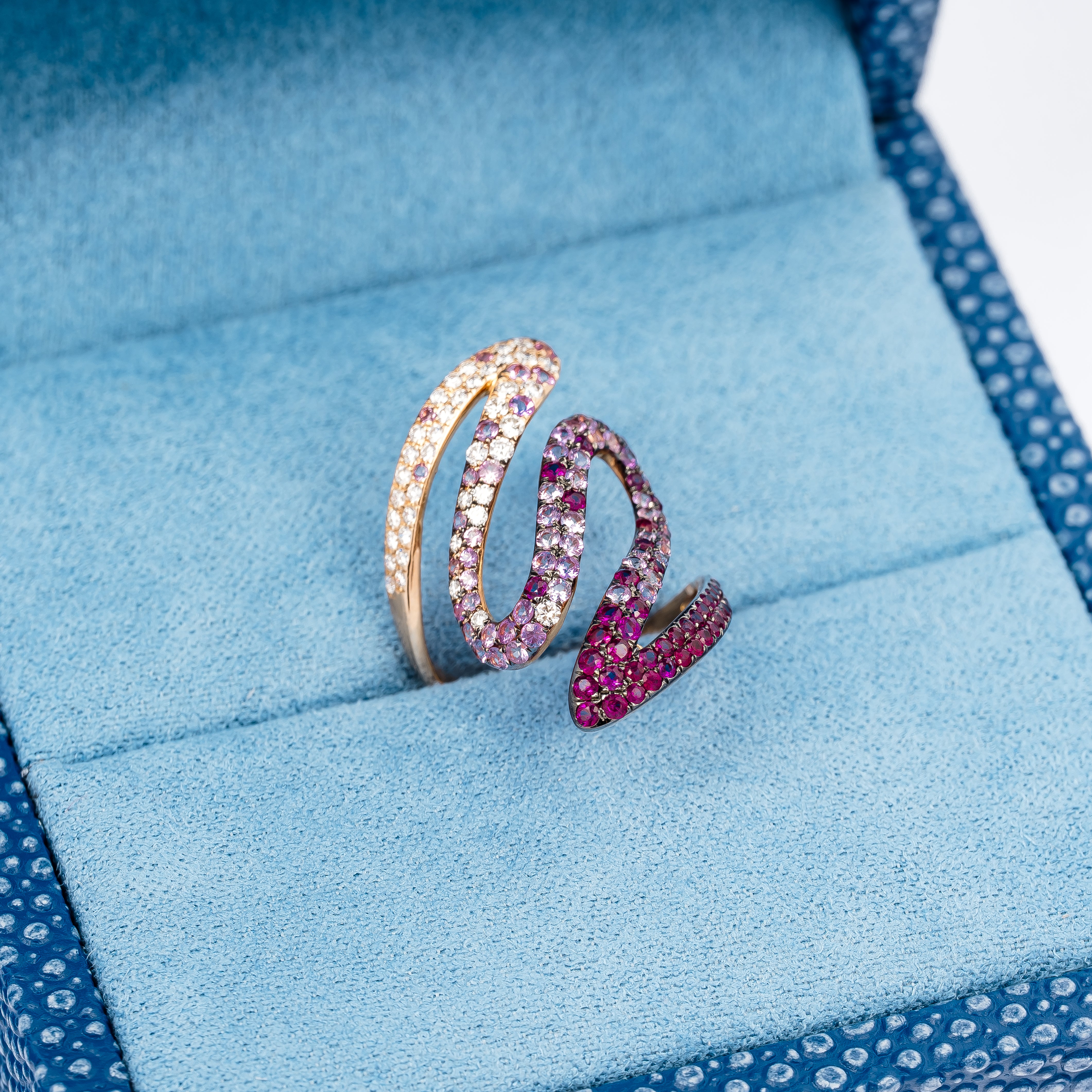 Rose Gold Ring with Diamond, Peridot, Sapphire Stones