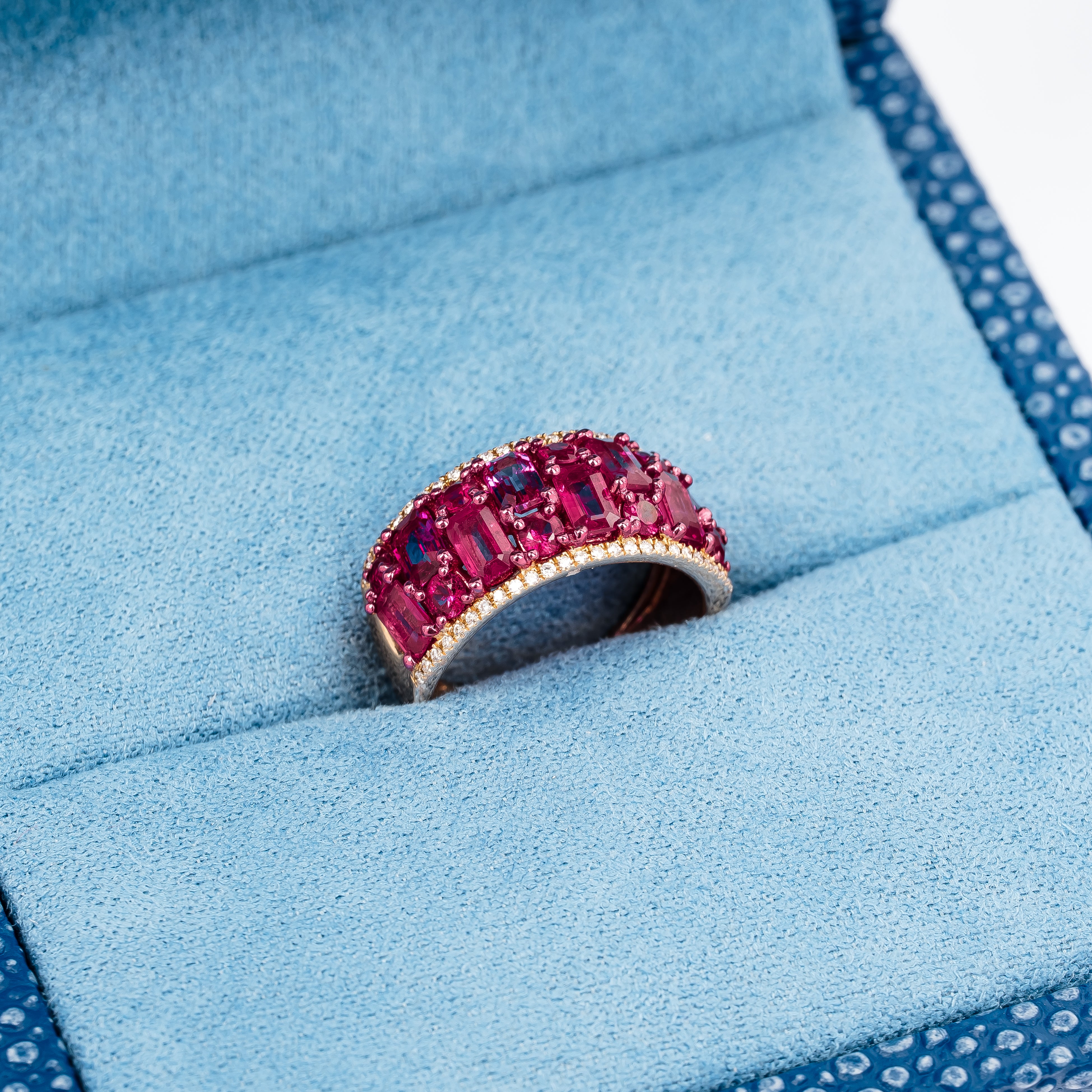 Rose Gold Ring with Diamond, Sapphire Stones