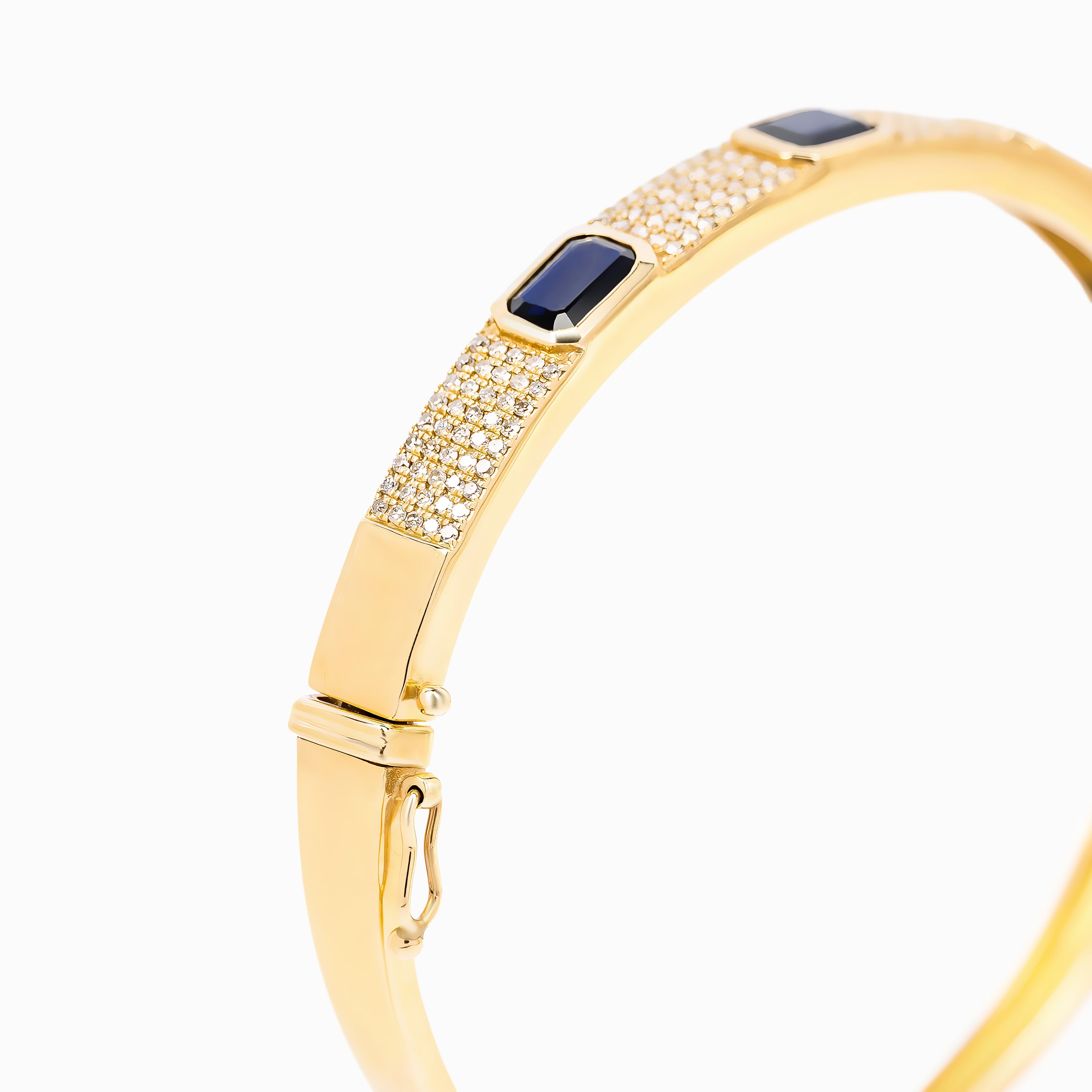 Yellow Gold Bangle Bracelet with Diamond, Sapphire Stones