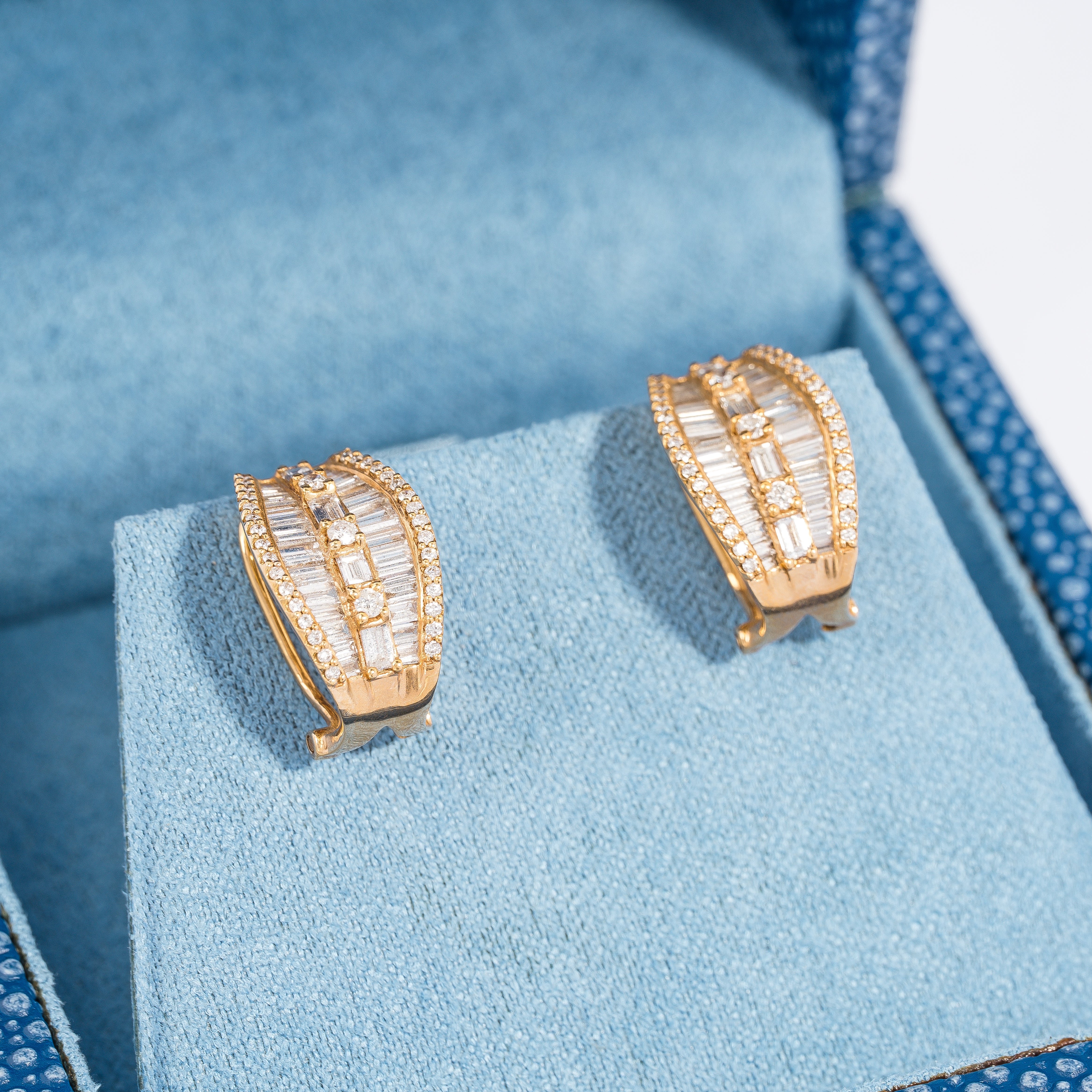 Rose Gold Huggie Earrings with Diamond Only Stones