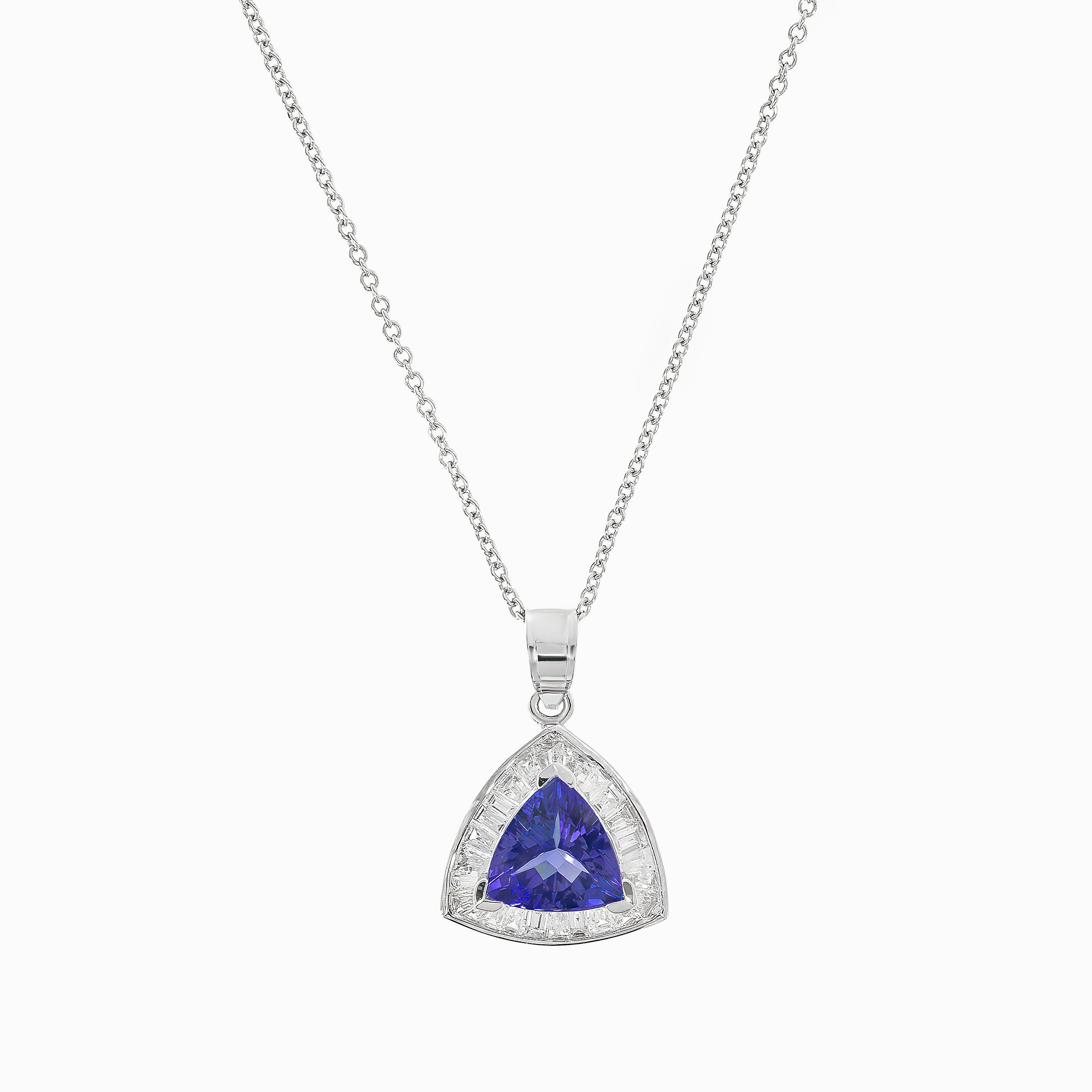 White Gold Pendant Necklace with Diamond, Tanzanite Stones