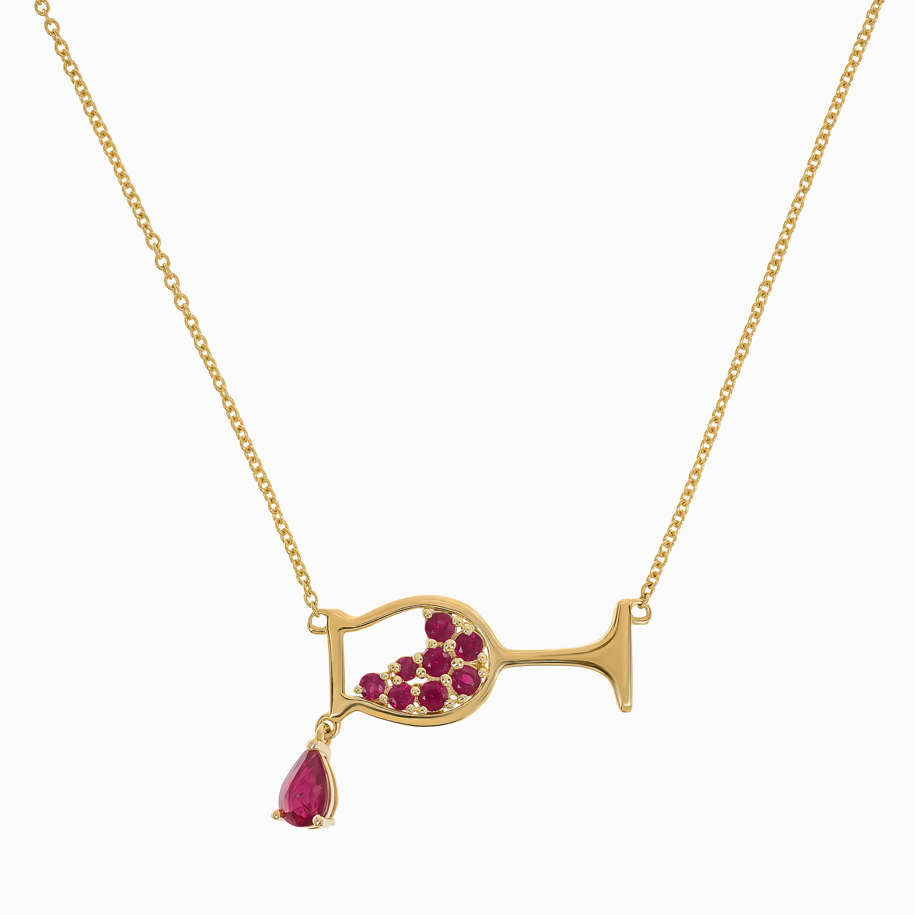 Yellow Gold Pendant Necklace with Ruby Stones