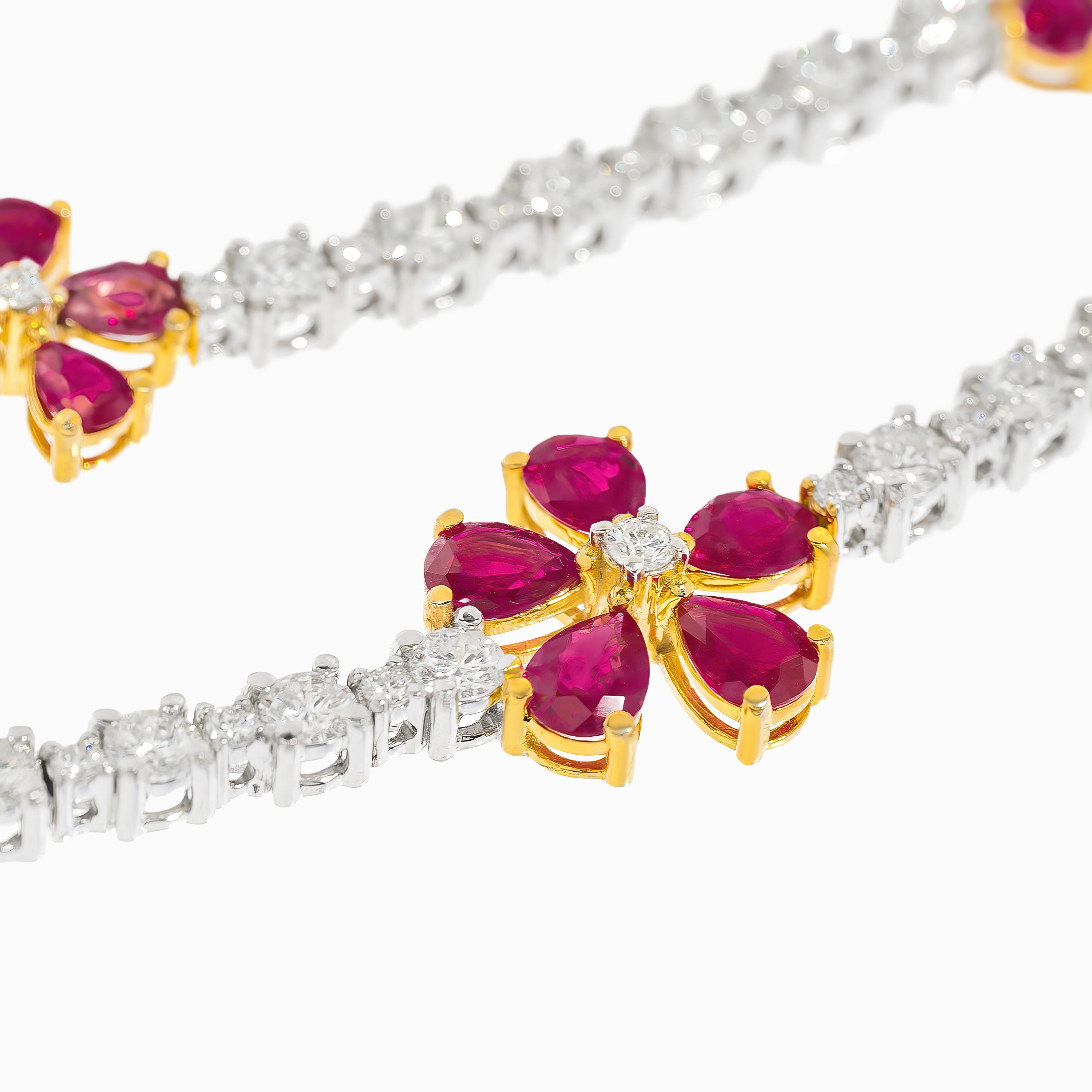 White Gold Gemstone Necklace with Diamond, Ruby Stones