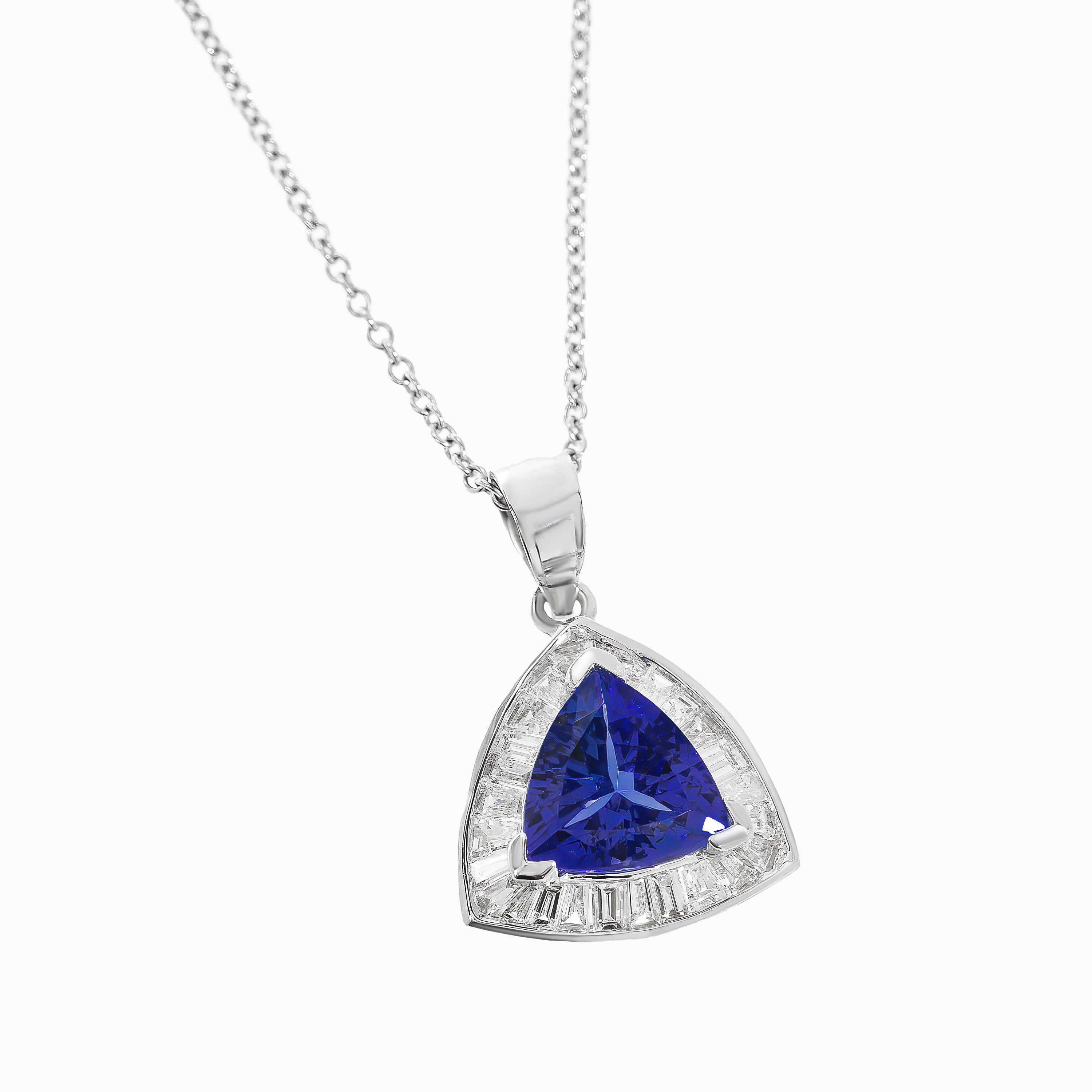 White Gold Pendant Necklace with Diamond, Tanzanite Stones