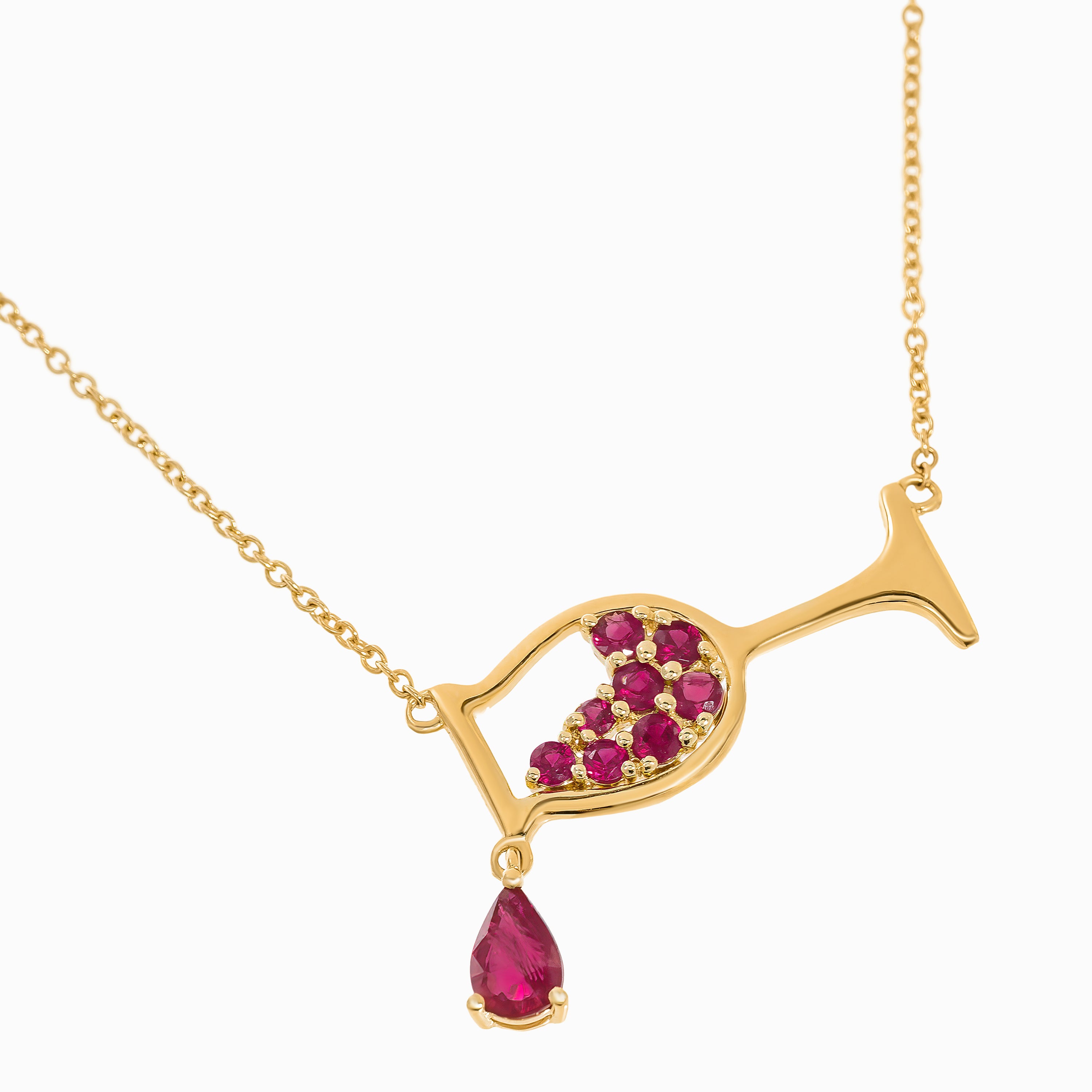 Yellow Gold Pendant Necklace with Ruby Stones