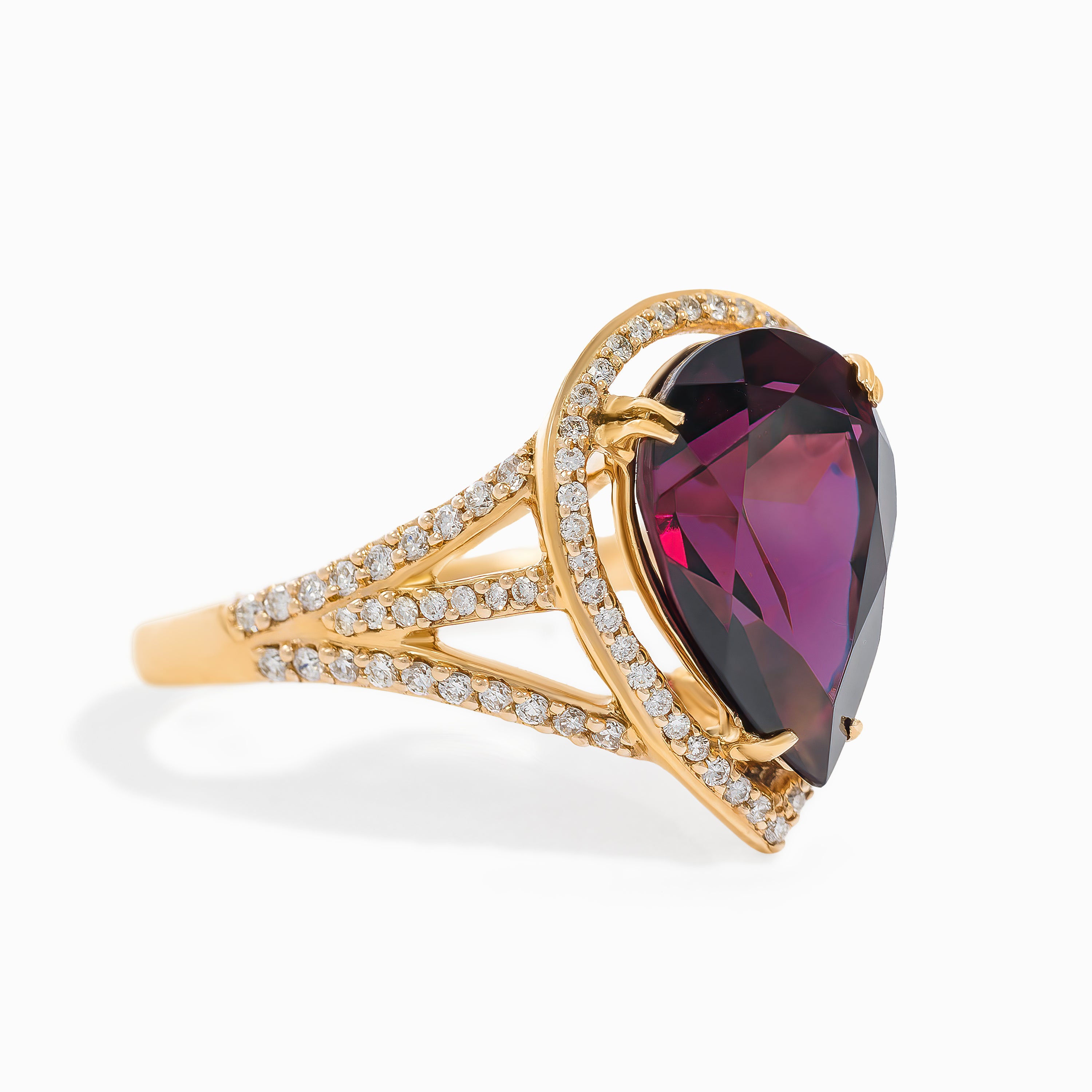 Rose Gold Ring with Diamond, Rhodolite Stones