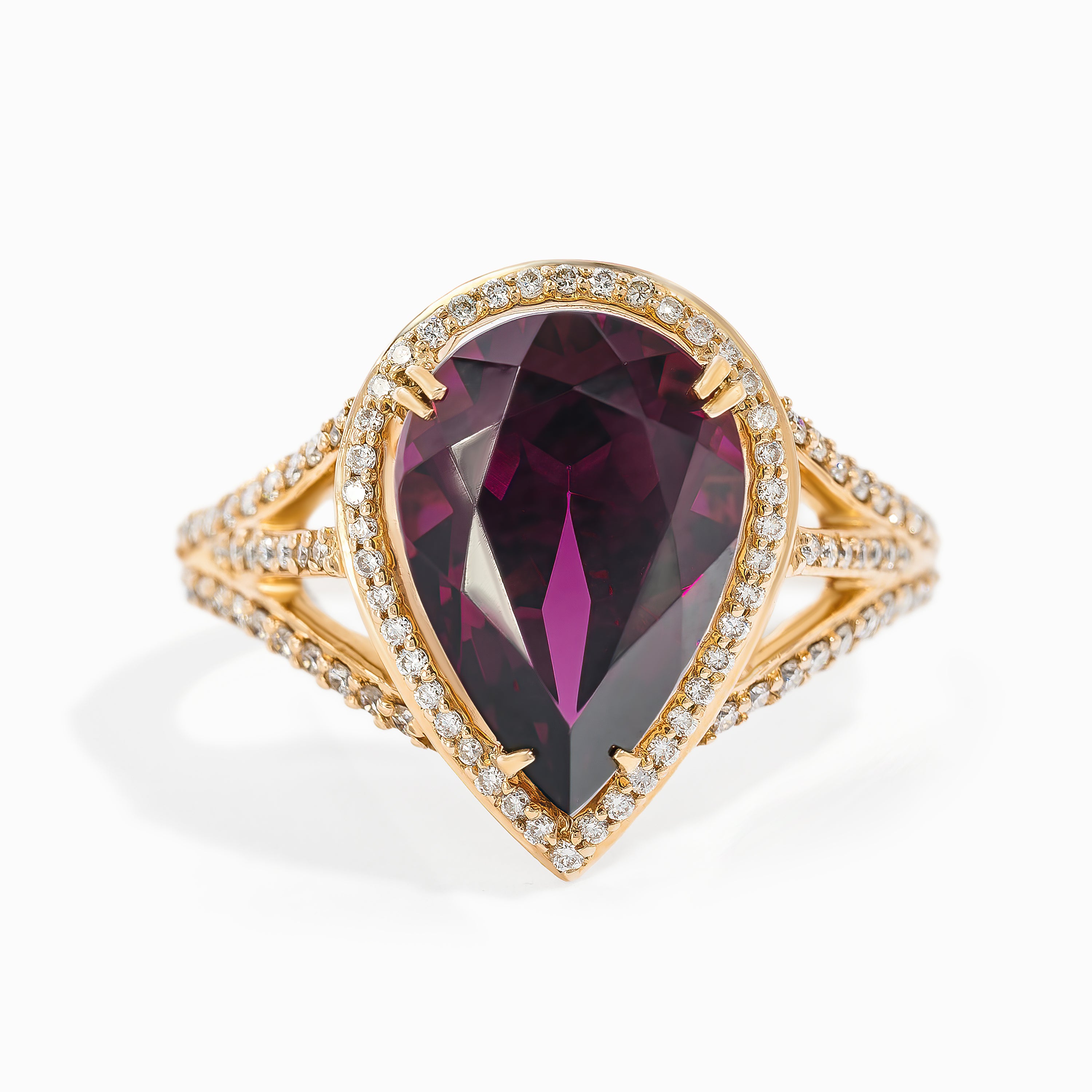 Rose Gold Ring with Diamond, Rhodolite Stones