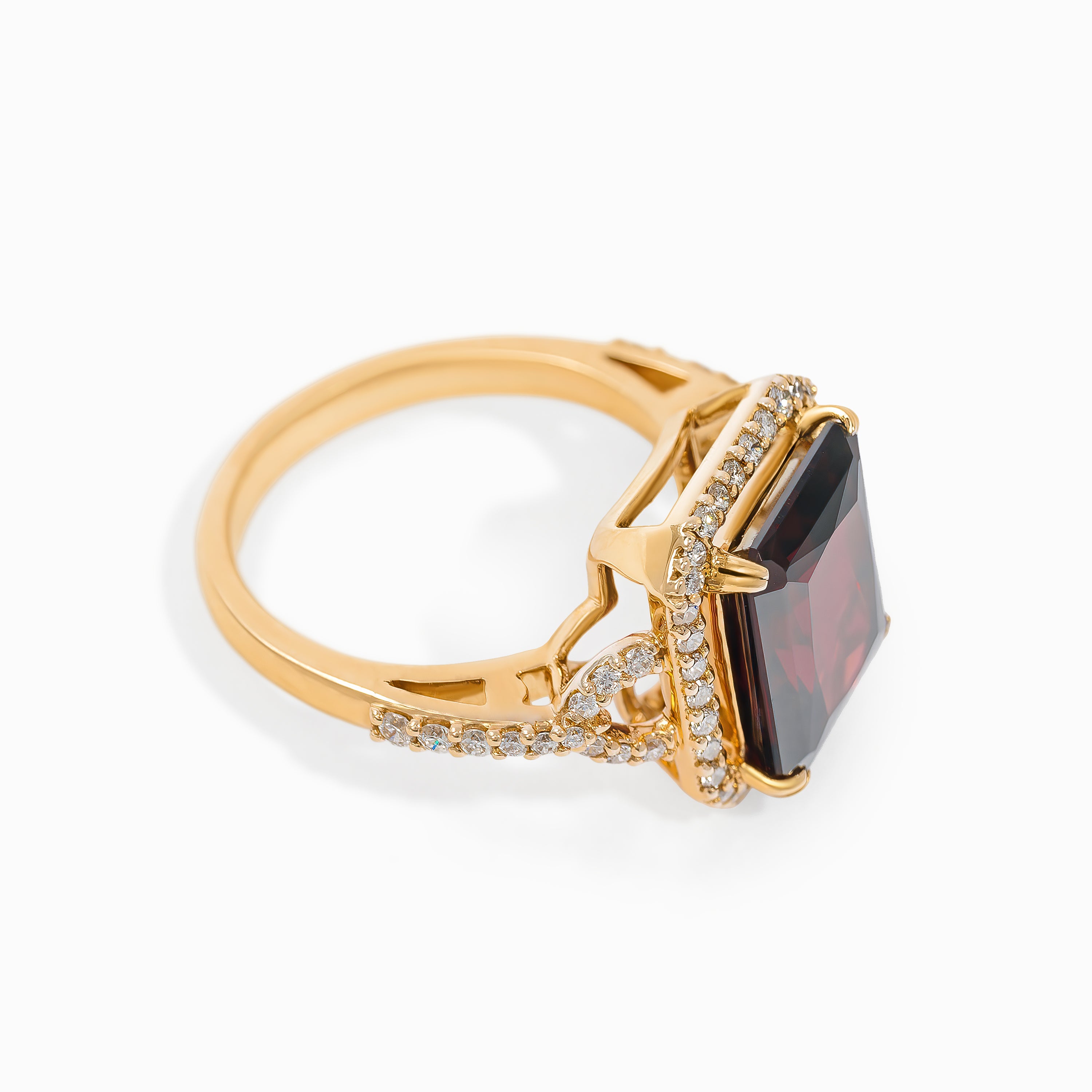 Rose Gold Ring with Diamond, Rhodolite Stones