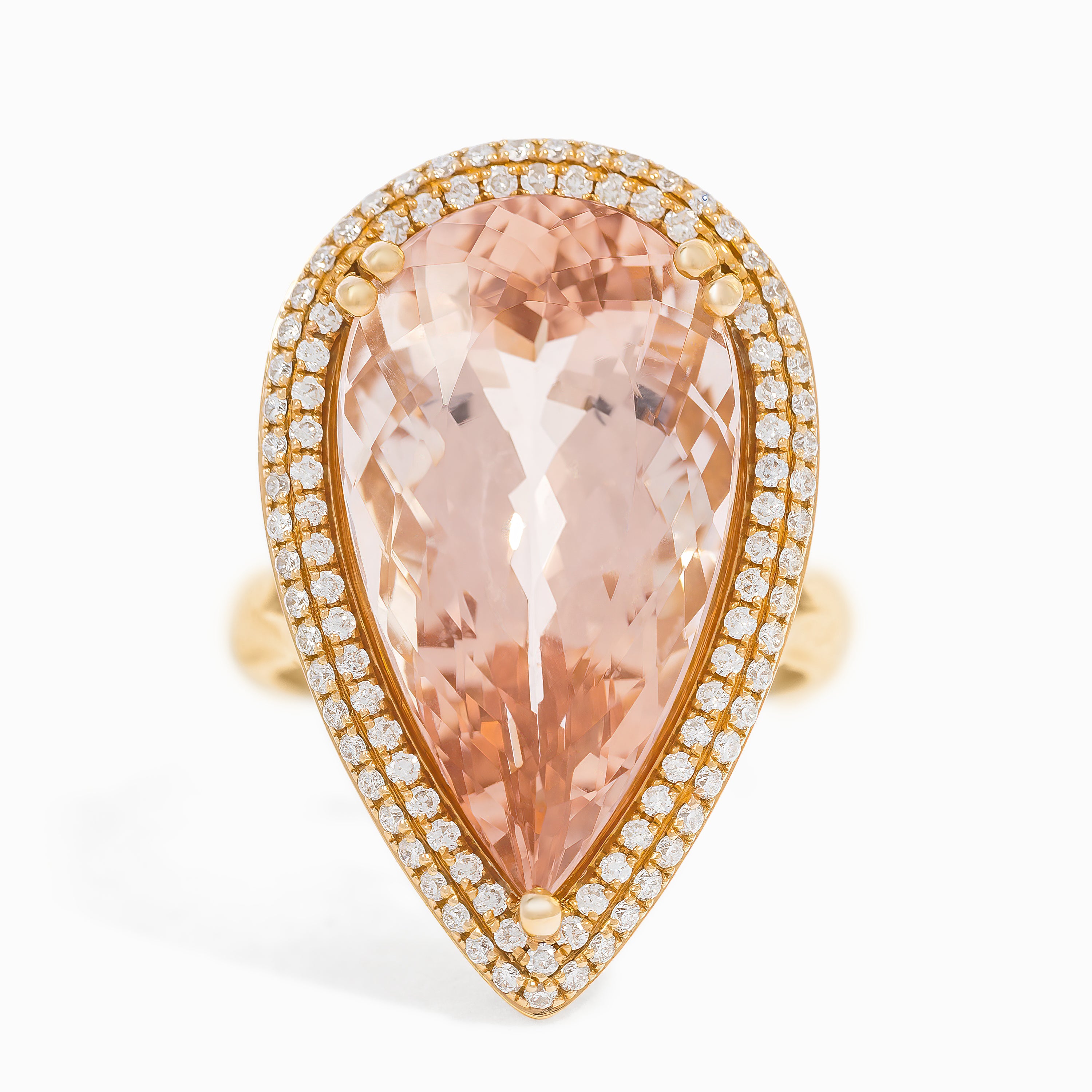 Yellow Gold Ring with Diamond, Morganite Stones