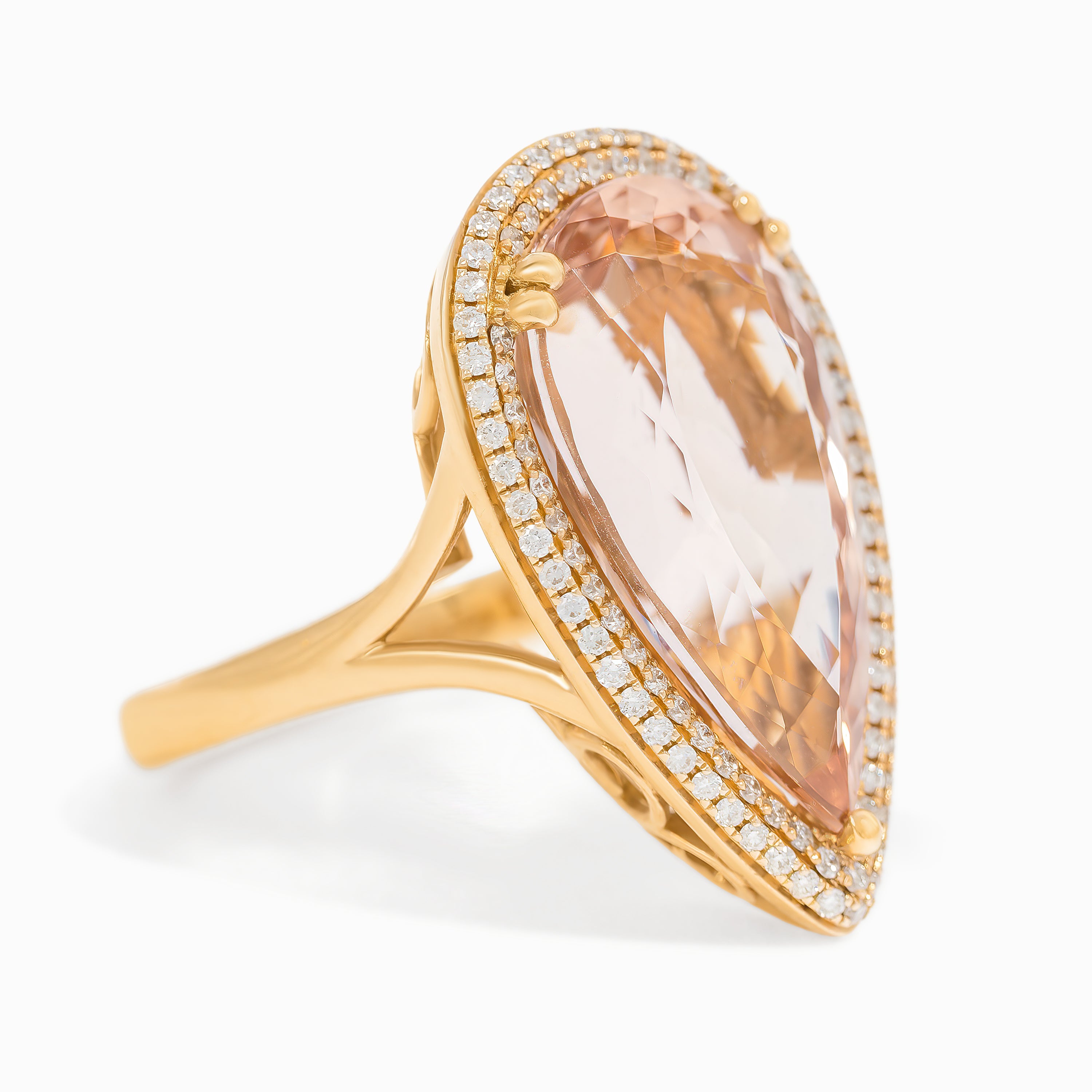 Yellow Gold Ring with Diamond, Morganite Stones