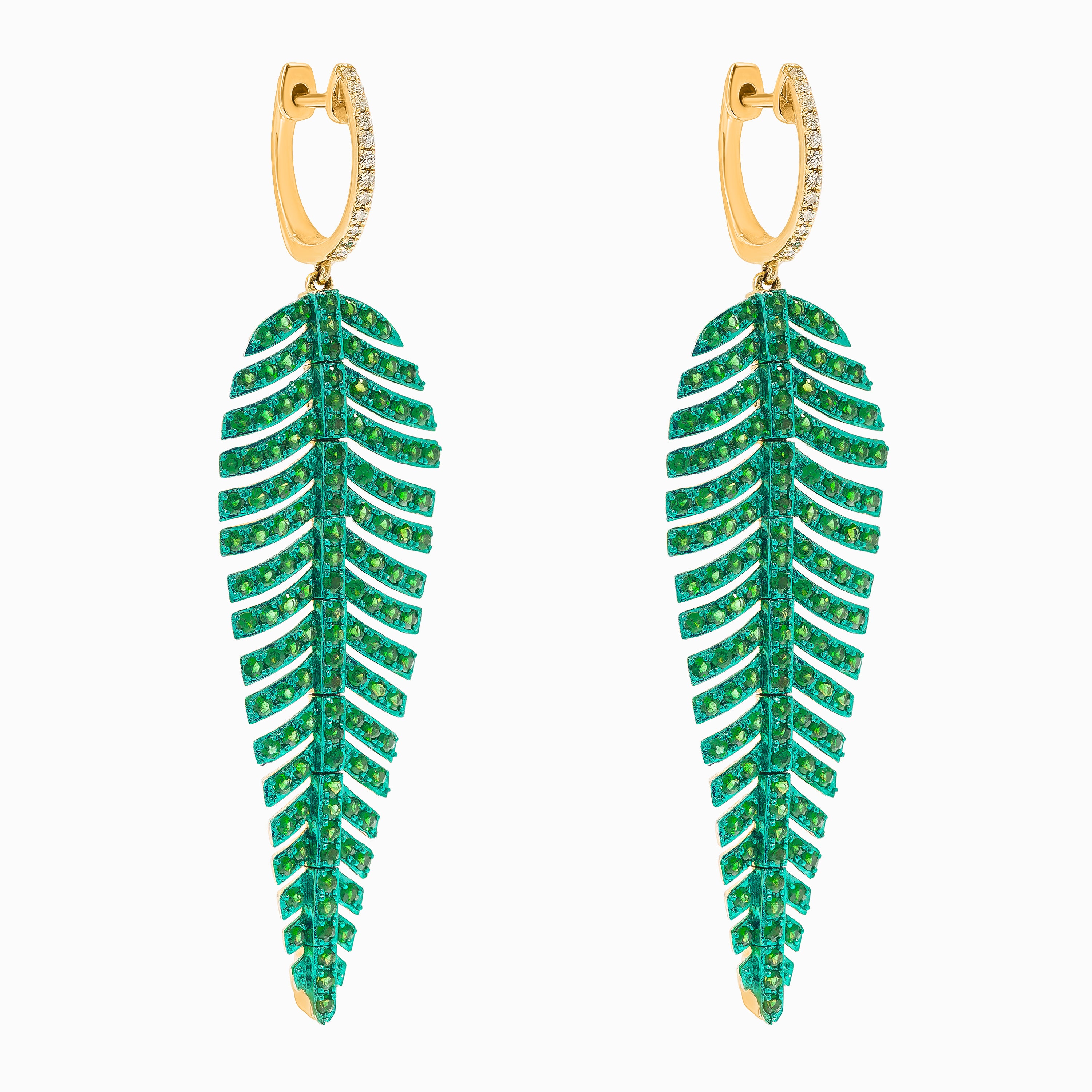 Yellow Gold Drop Earrings with Tsavorite Stones