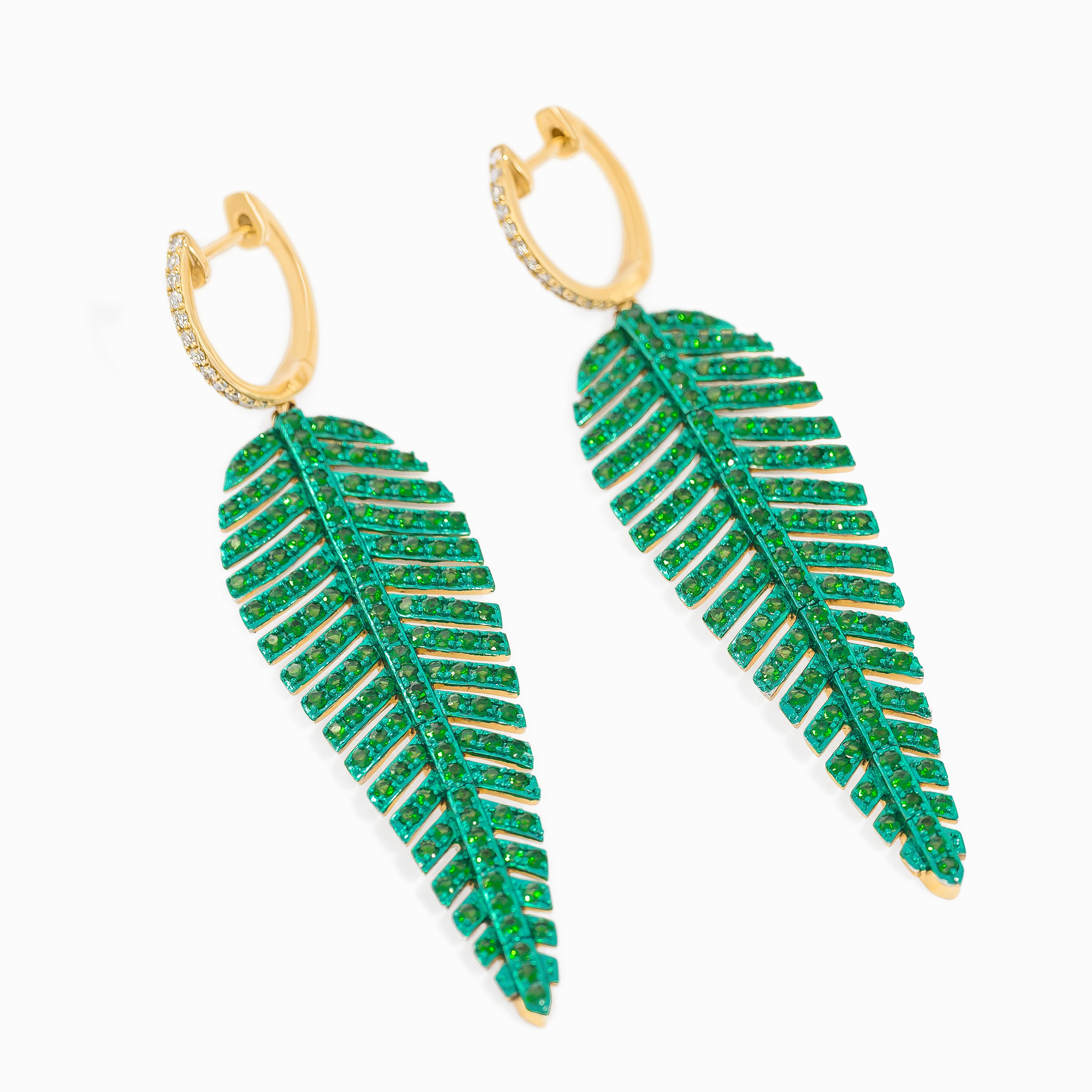 Yellow Gold Drop Earrings with Tsavorite Stones